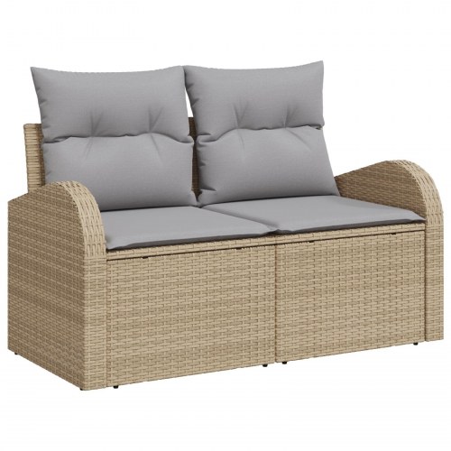 3-delt have sofa sæt med puder i beige poly rattan, 2-personers have sofa med opbevaring og puder i beige poly rattan