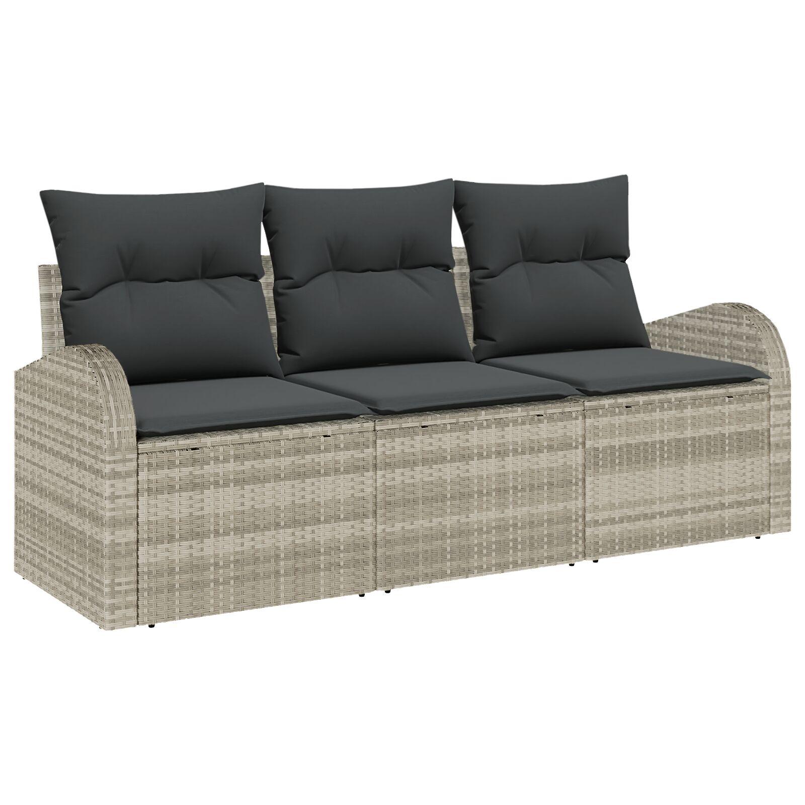 Havesofa Sæt med pude 3 stk Lysegrå Poly rattan