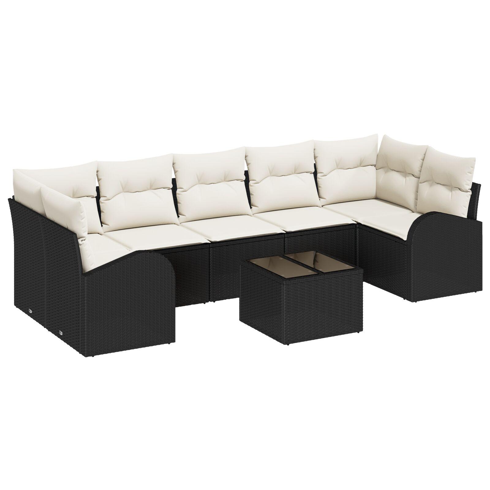 Havesofa Sæt med pude 8 stk Sort og Cream 55 x 55 x 37 cm