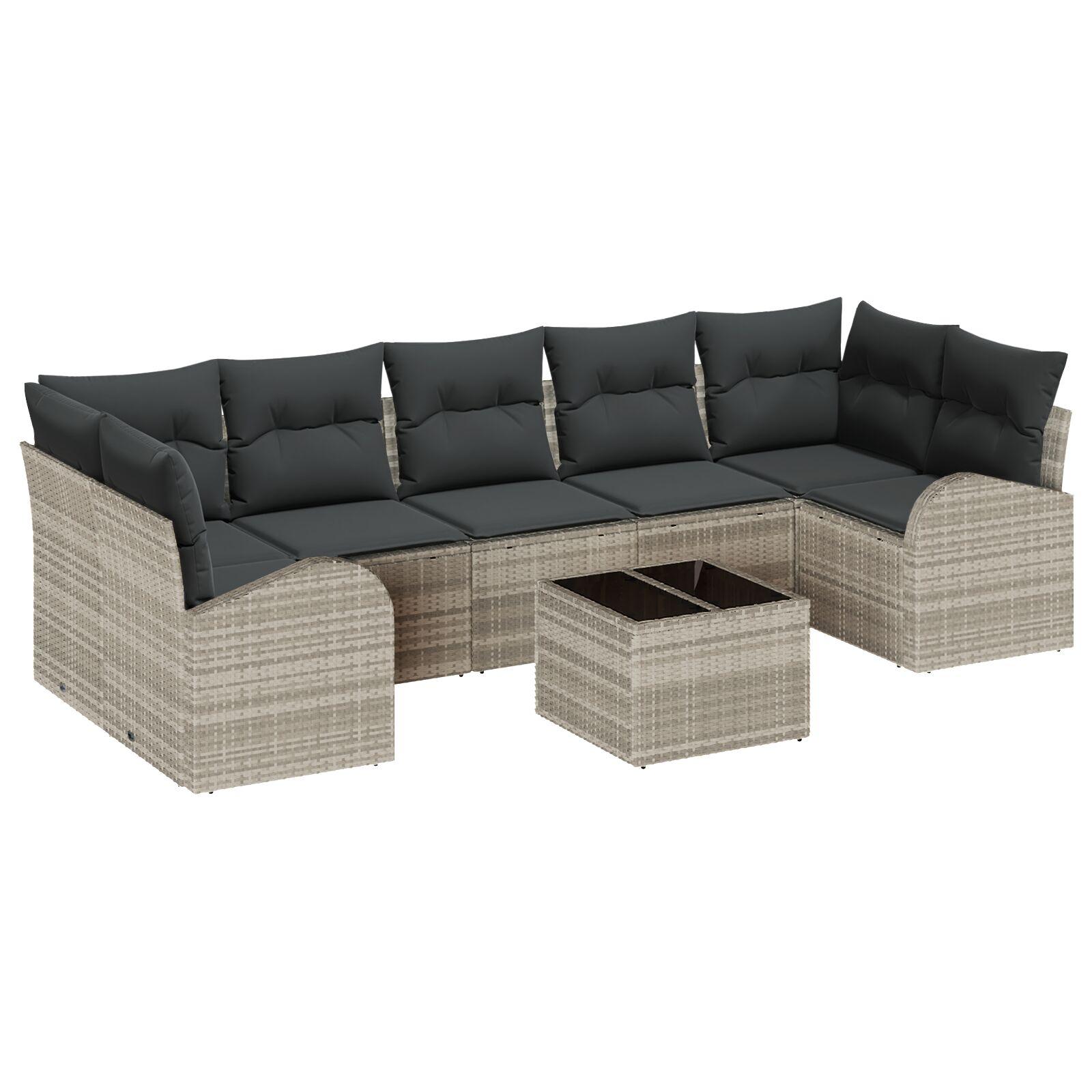 Havesofa Sæt med pude 8 stk Lysegrå og mørkegrå 55 x 55 x 37 cm