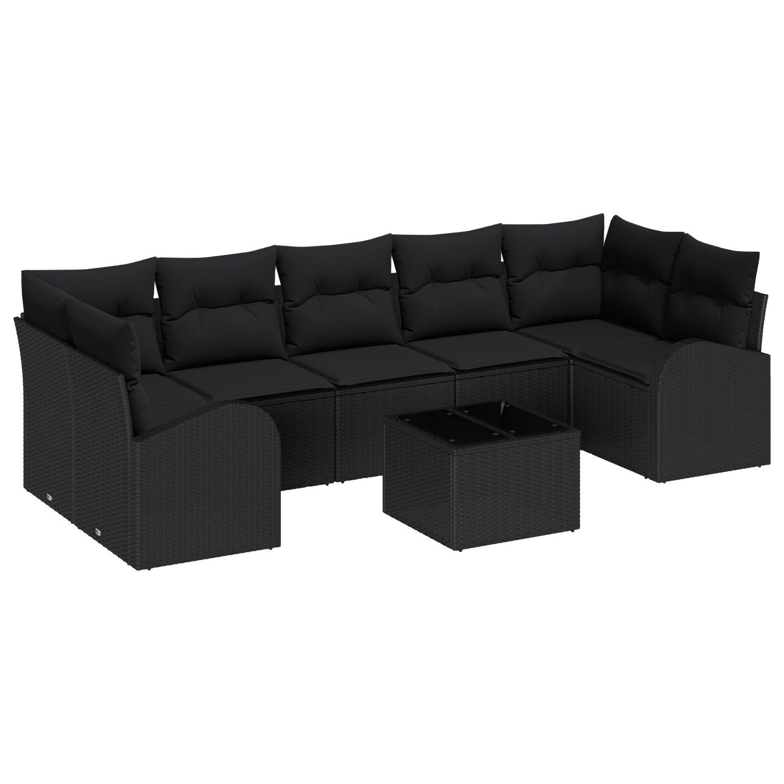 Havesofa Sæt med pude med opbevaring 8 stk Sort 55 x 55 x 37 cm