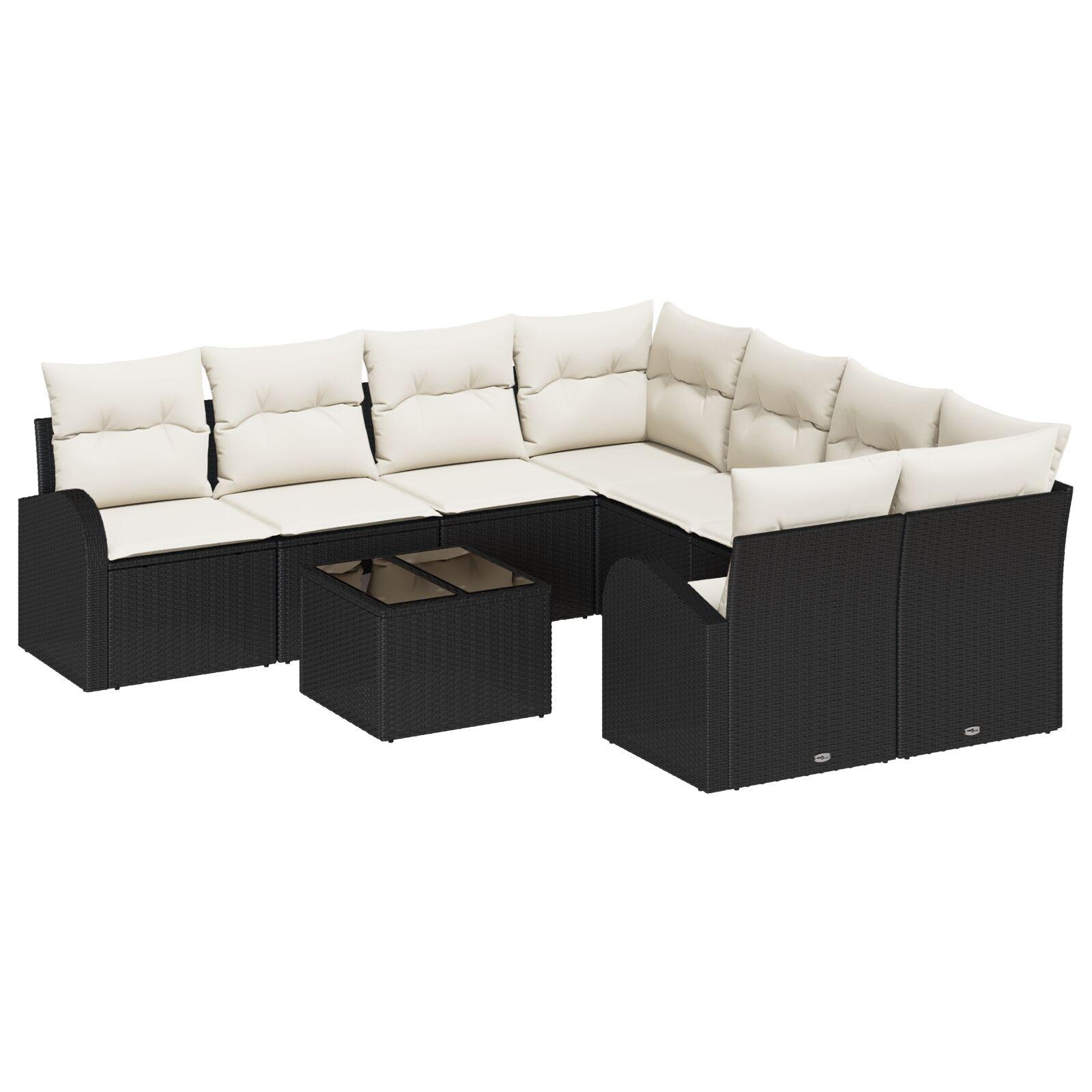 Havesofa Sæt med pude 9 stk Sort og Cream 55 x 55 x 37 cm