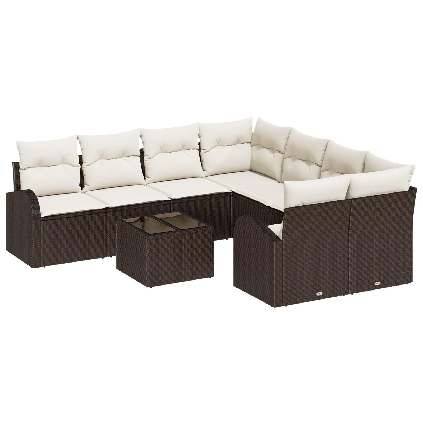 Havesofa Sæt med pude 9 stk Brun og Creme 55 x 55 x 37 cm