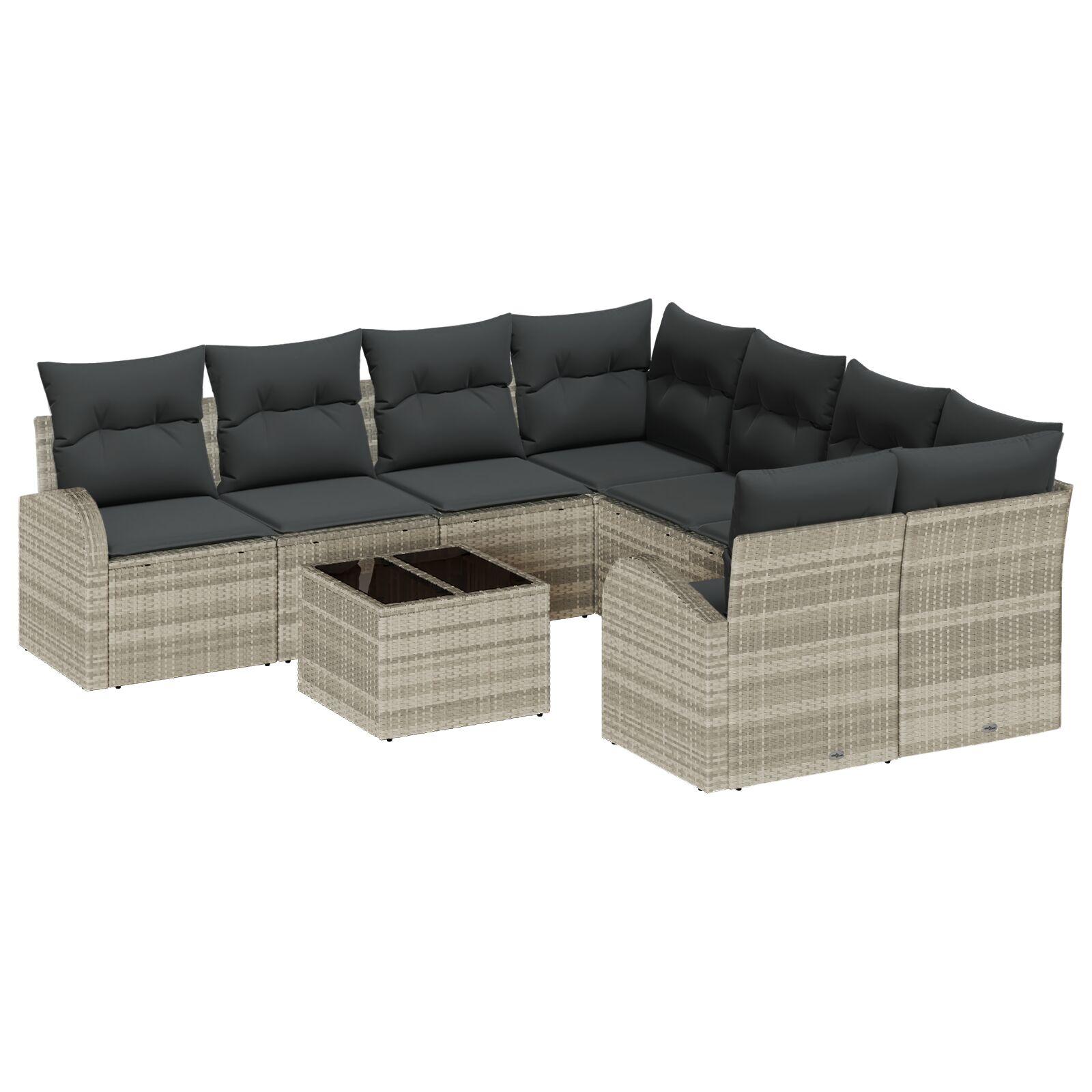Havesofa Sæt med pude 9 stk Lysegrå og mørkegrå 55 x 55 x 37 cm
