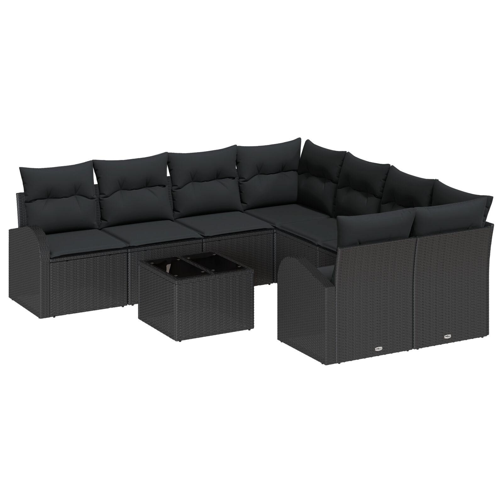 Havesofa Sæt med pude med opbevaring 9 stk Sort 55 x 55 x 37 cm