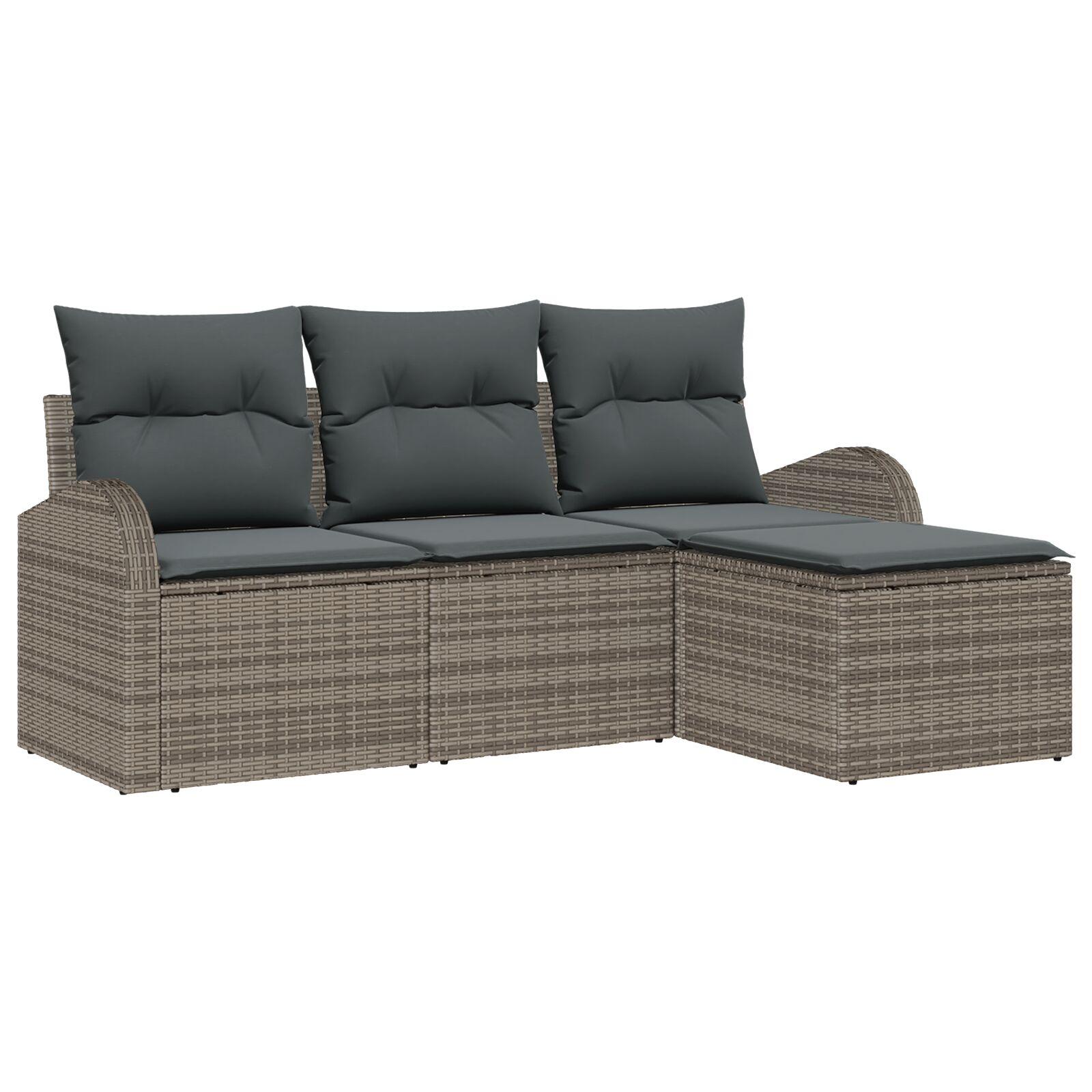 Havesofa Sæt med pude 4 stk Grå Poly rattan