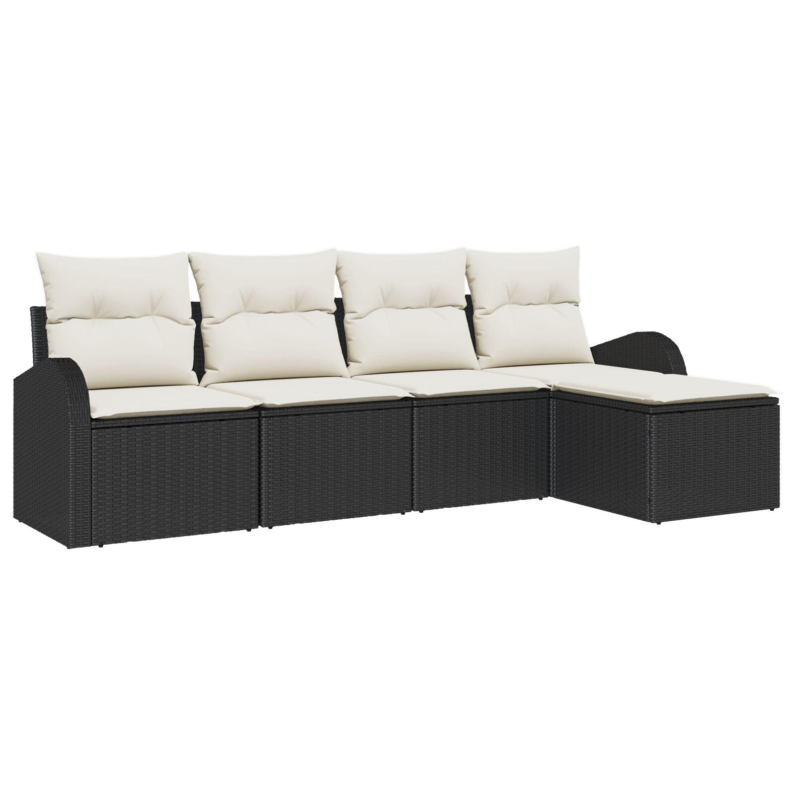 Havesofa Sæt med pude 5 stk Sort og hvid Poly rattan