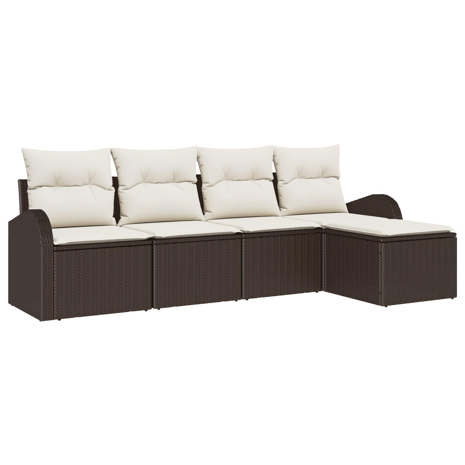 Havesofa Sæt med pude 5 stk Brun og hvid Poly rattan