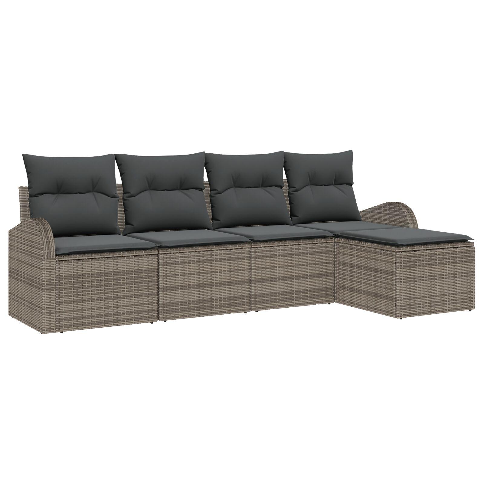 Havesofa Sæt med pude 5 stk Grå Poly rattan