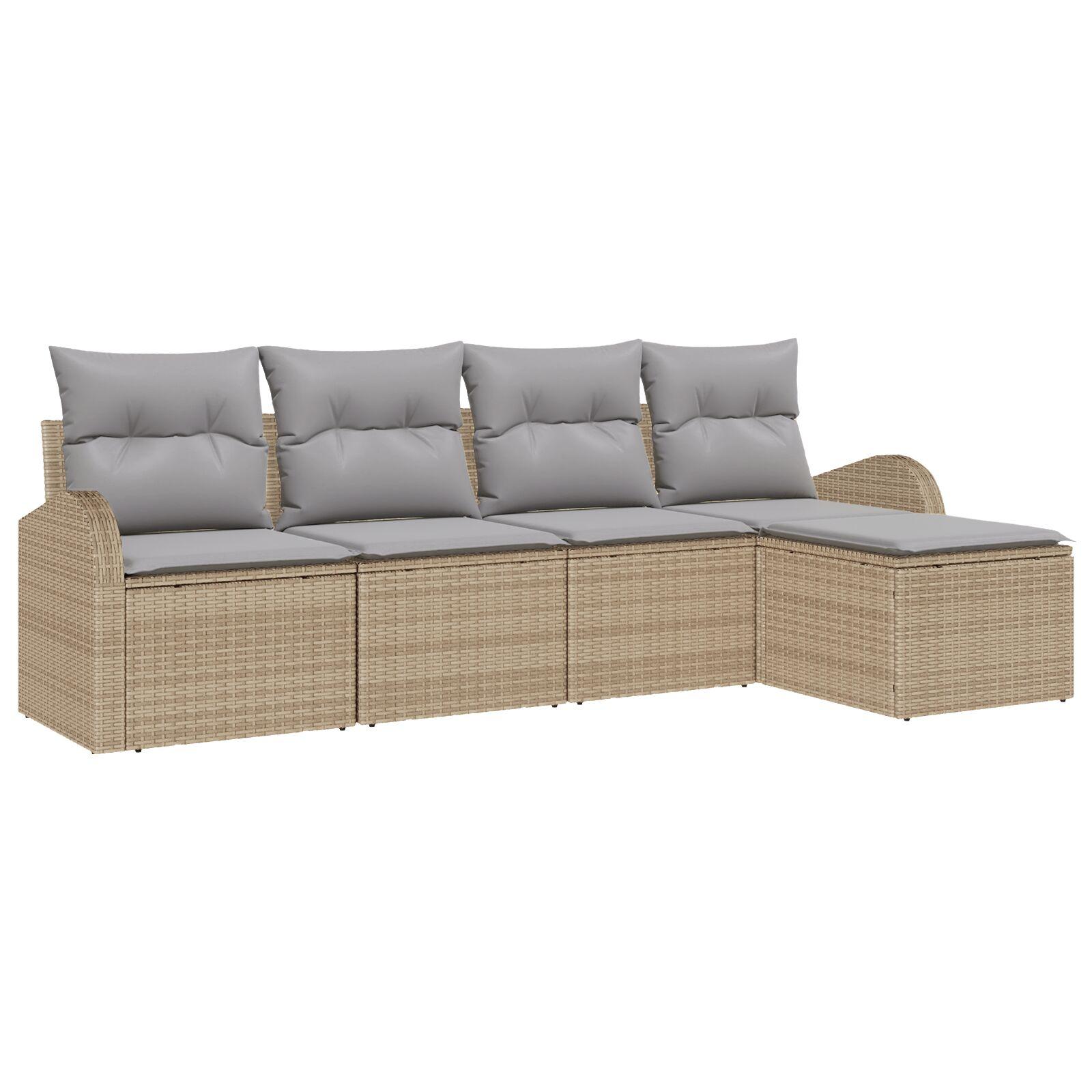 Havesofa Sæt med pude 5 stk beige og lysegrå Poly rattan