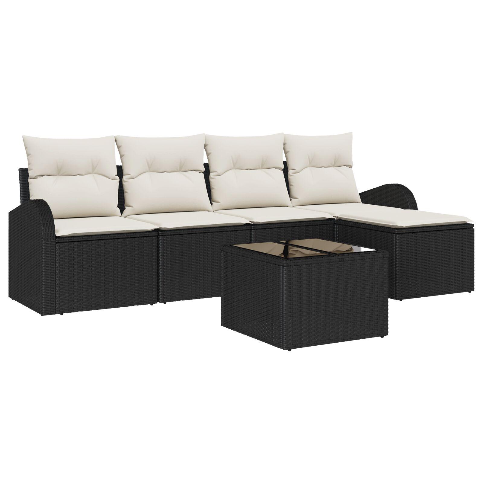 Sofa Sæt Med Pude Med Opbevaring 6 Dele Polyrattan - Sort og hvid