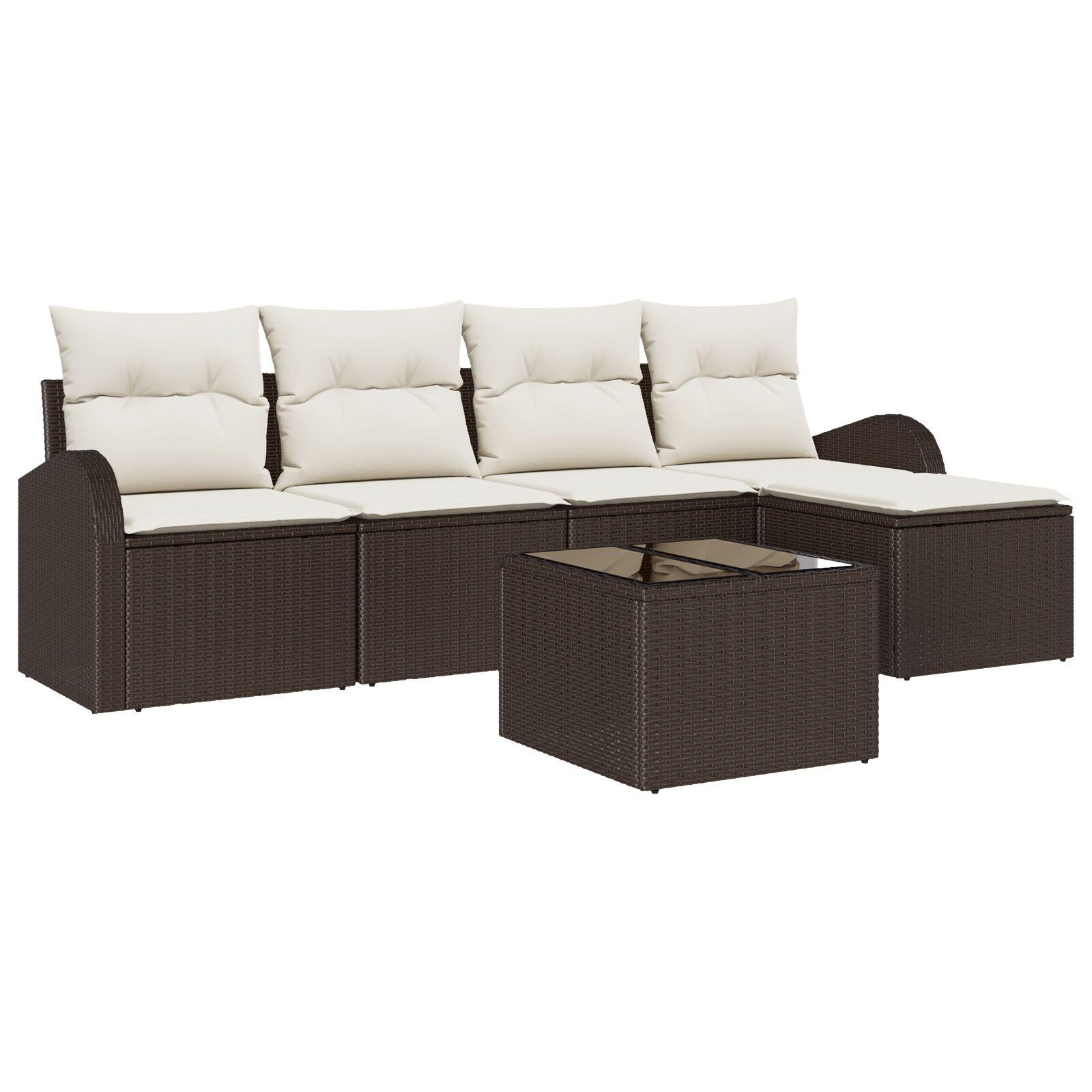 Sofa Sæt Med Pude Med Opbevaring 6 Dele Polyrattan - Brun og hvid