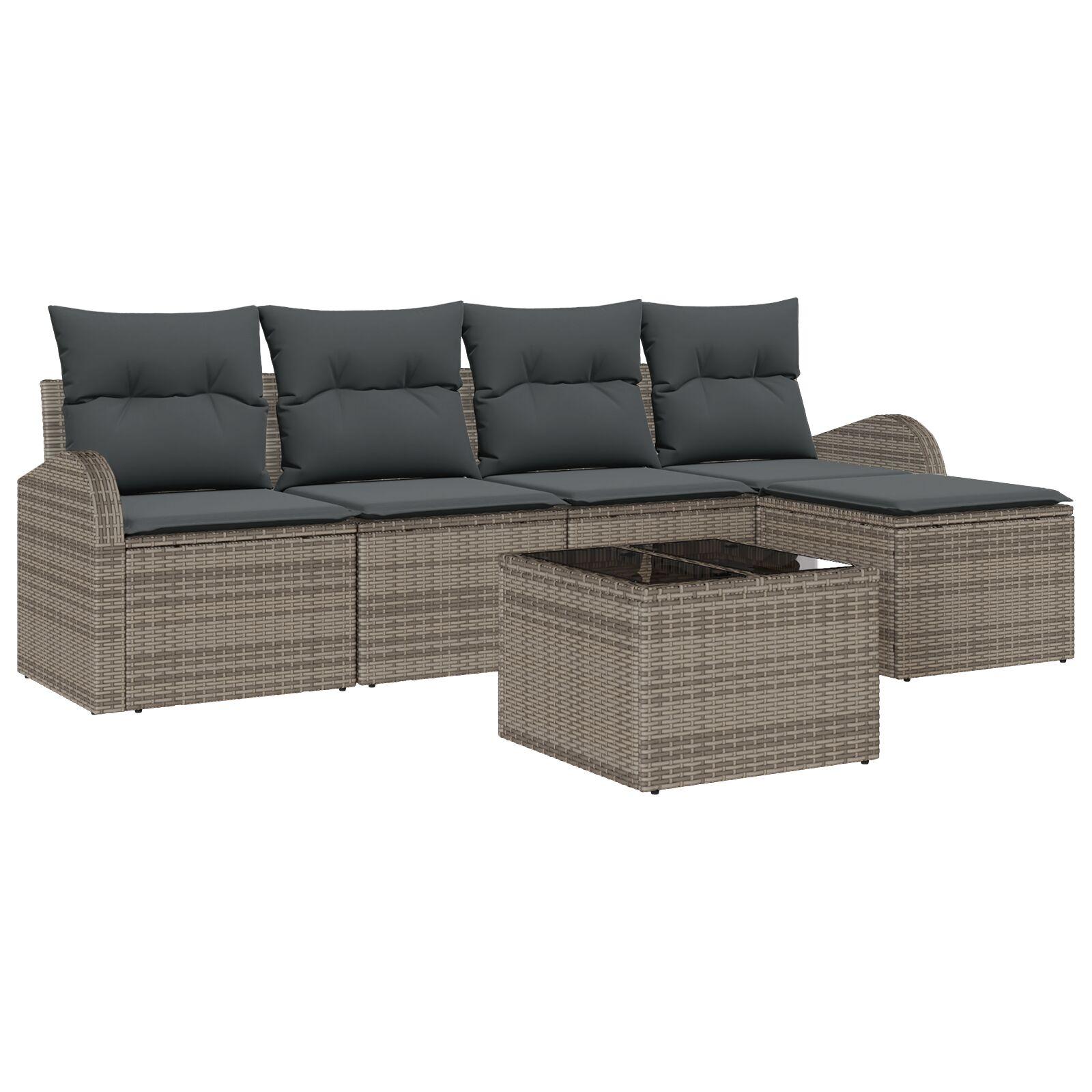 Sofa Sæt Med Pude Med Opbevaring 6 Dele Polyrattan - Grå
