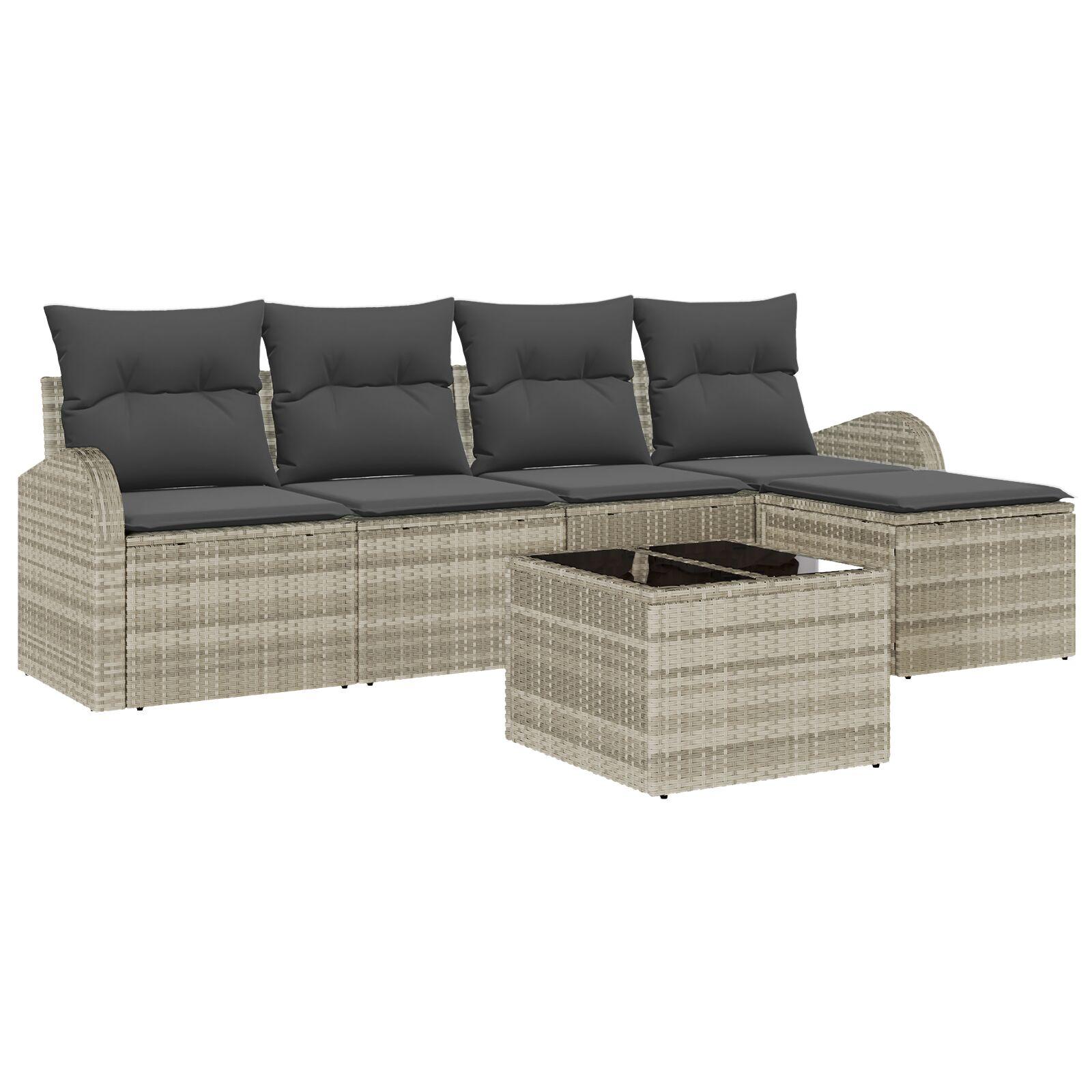 Sofa Sæt Med Pude Med Opbevaring 6 Dele Polyrattan - Lysegrå