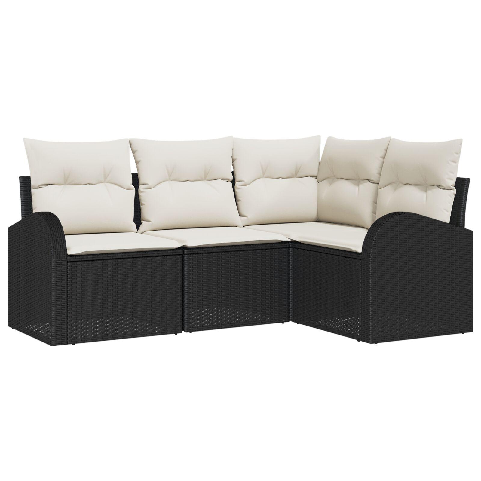 Havesofa Sæt med pude 4 stk Sort og hvid Poly rattan