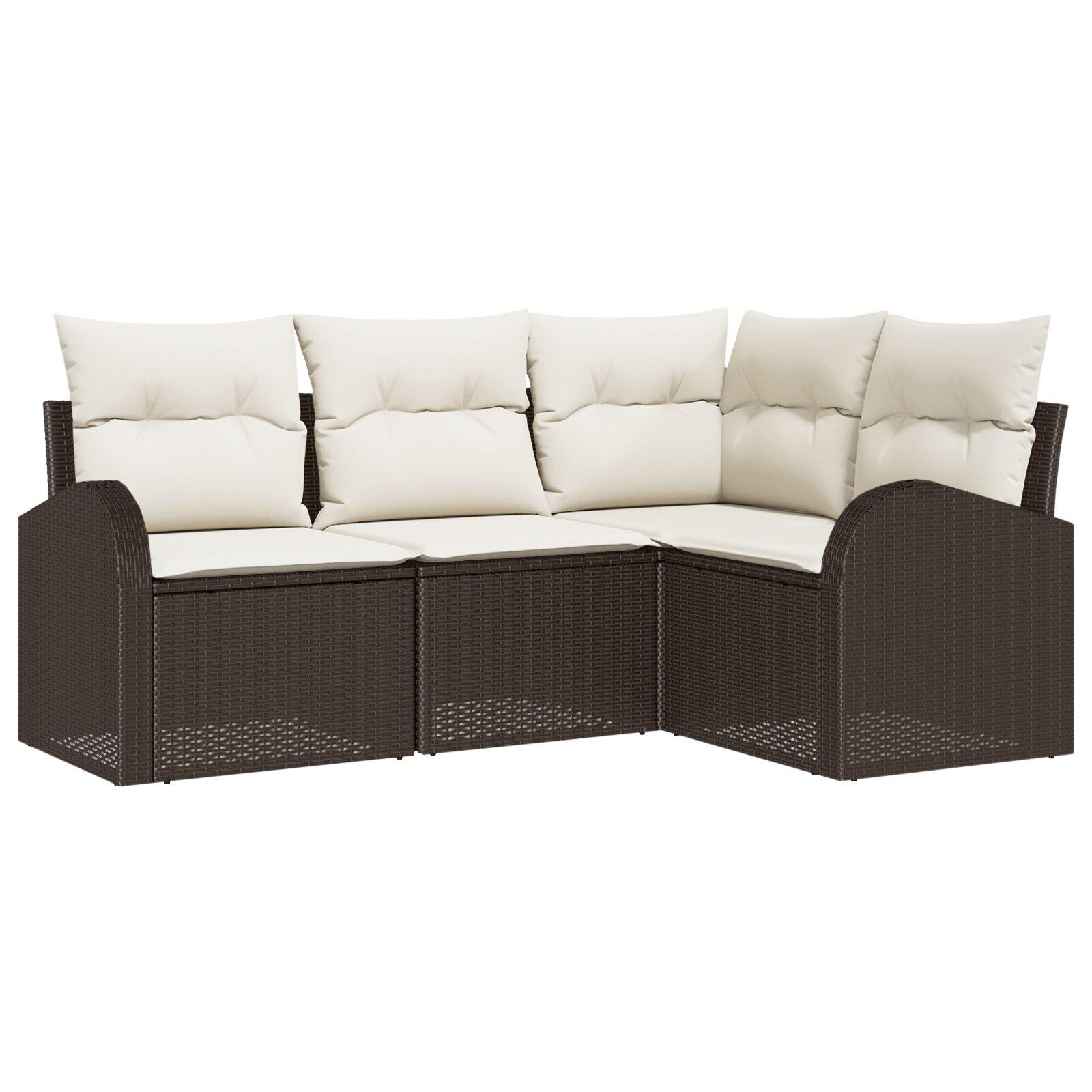 Havesofa Sæt med pude 4 stk Brun og hvid Poly rattan