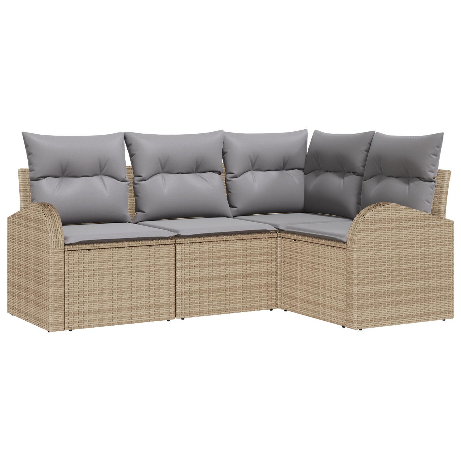 Havesofa-sæt i polyrattan - 4 dele, beige/lysegrå, modulært loungesæt