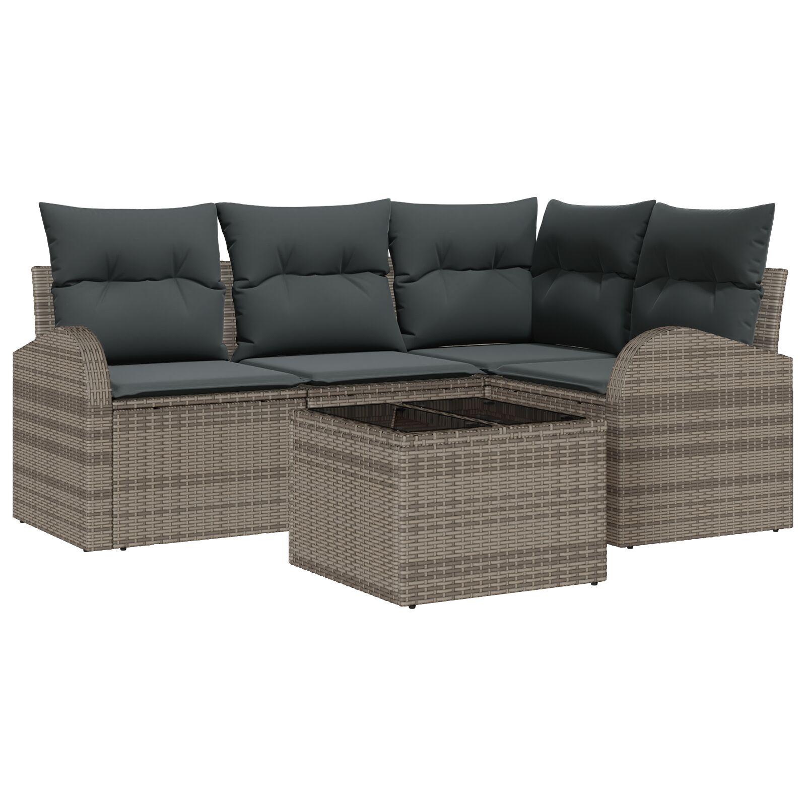 Havesofa Sæt med pude 5 stk Grå Poly rattan