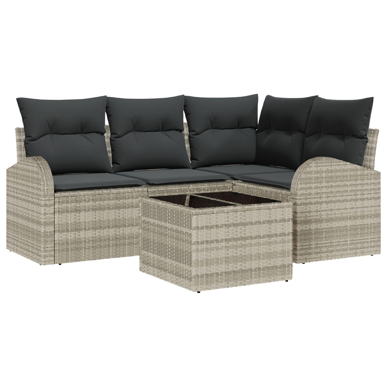 Havesofa sÃ¦t med opbevaring - 5 dele i lysegrÃ¥ polyrattan