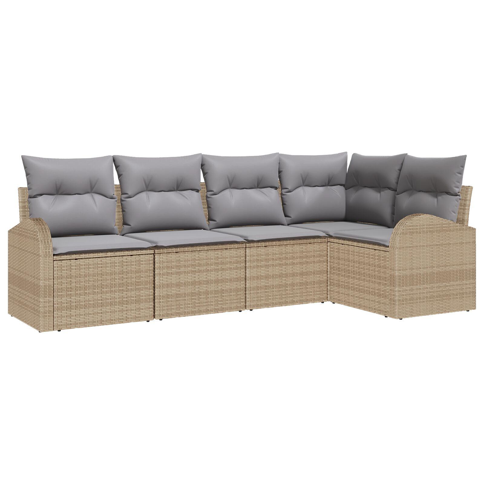 Havesofa Sæt med pude 5 stk beige og lysegrå Poly rattan