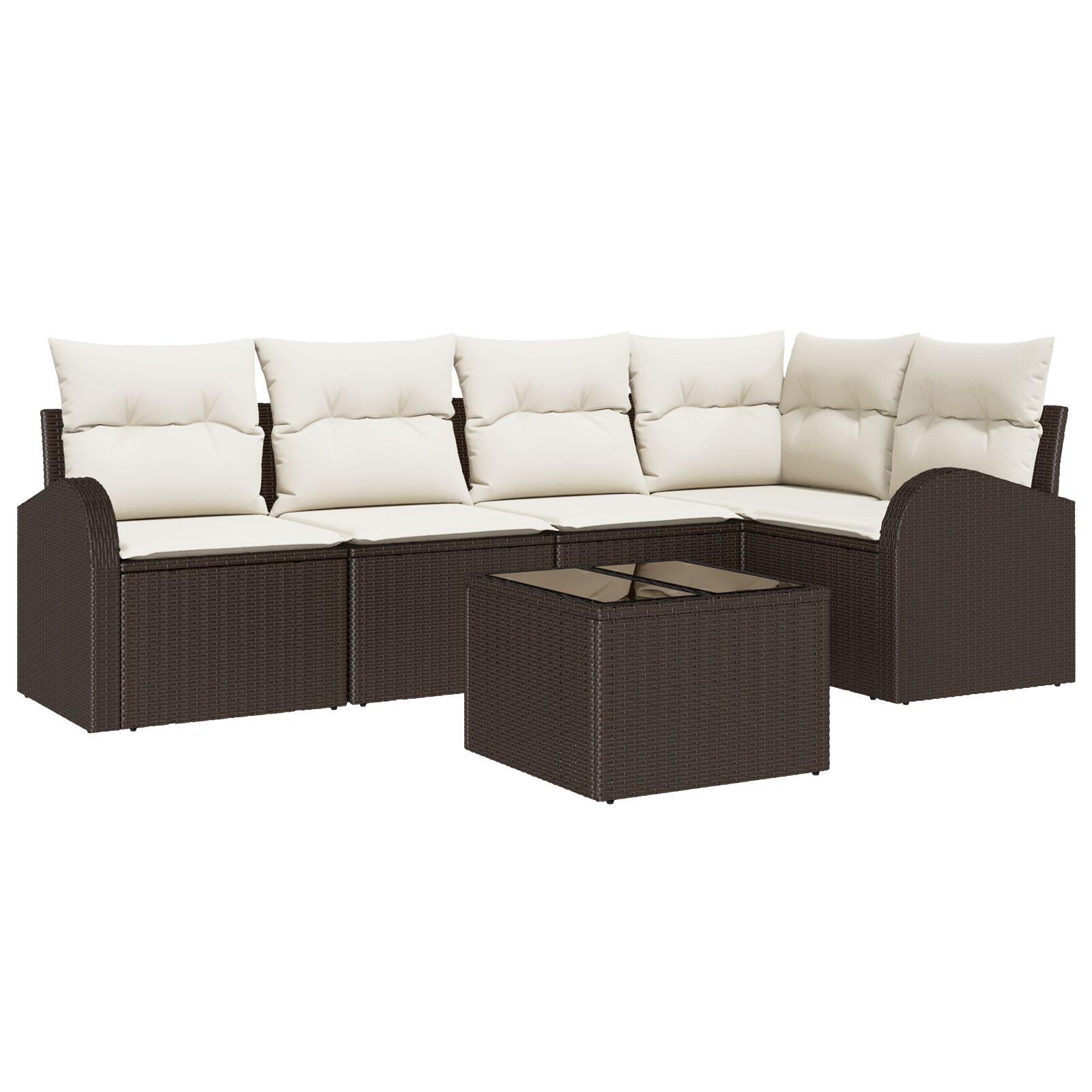 Havesofa Sæt med pude 6 stk Brun og hvid Poly rattan