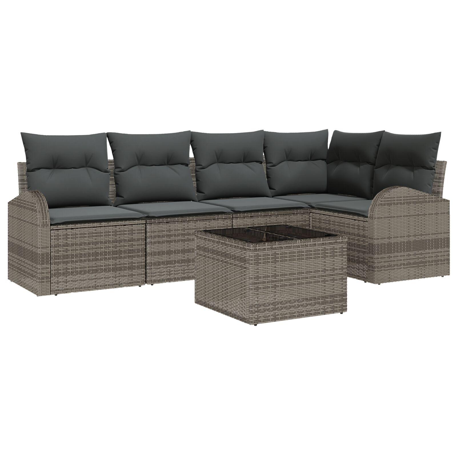 Havesofa-sæt med puder og opbevaring, 6 dele - grå polyrattan