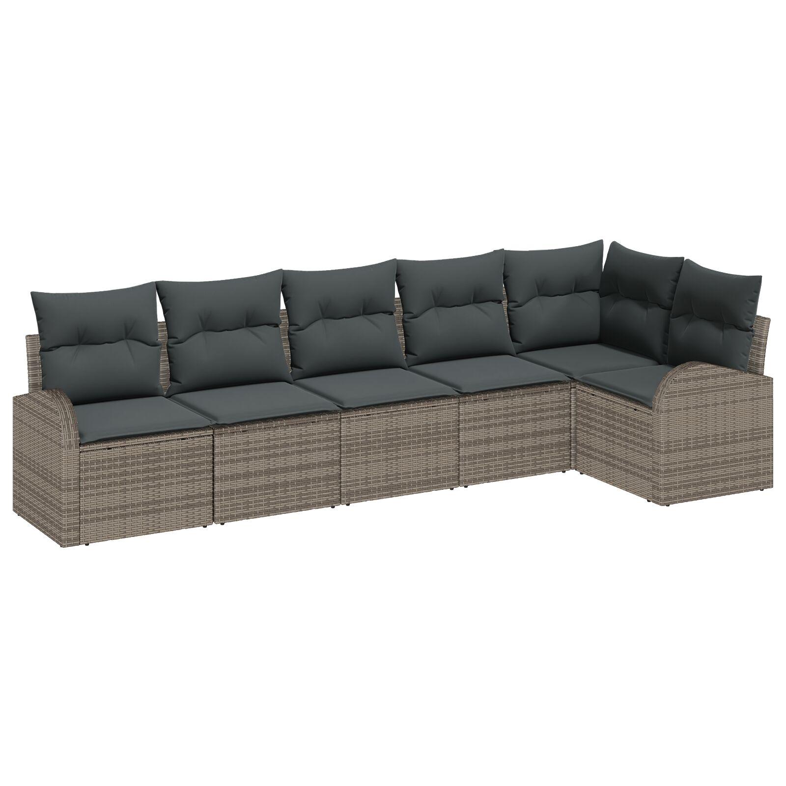Havesofa-sæt i grå polyrattan med puder og opbevaring - 6 dele