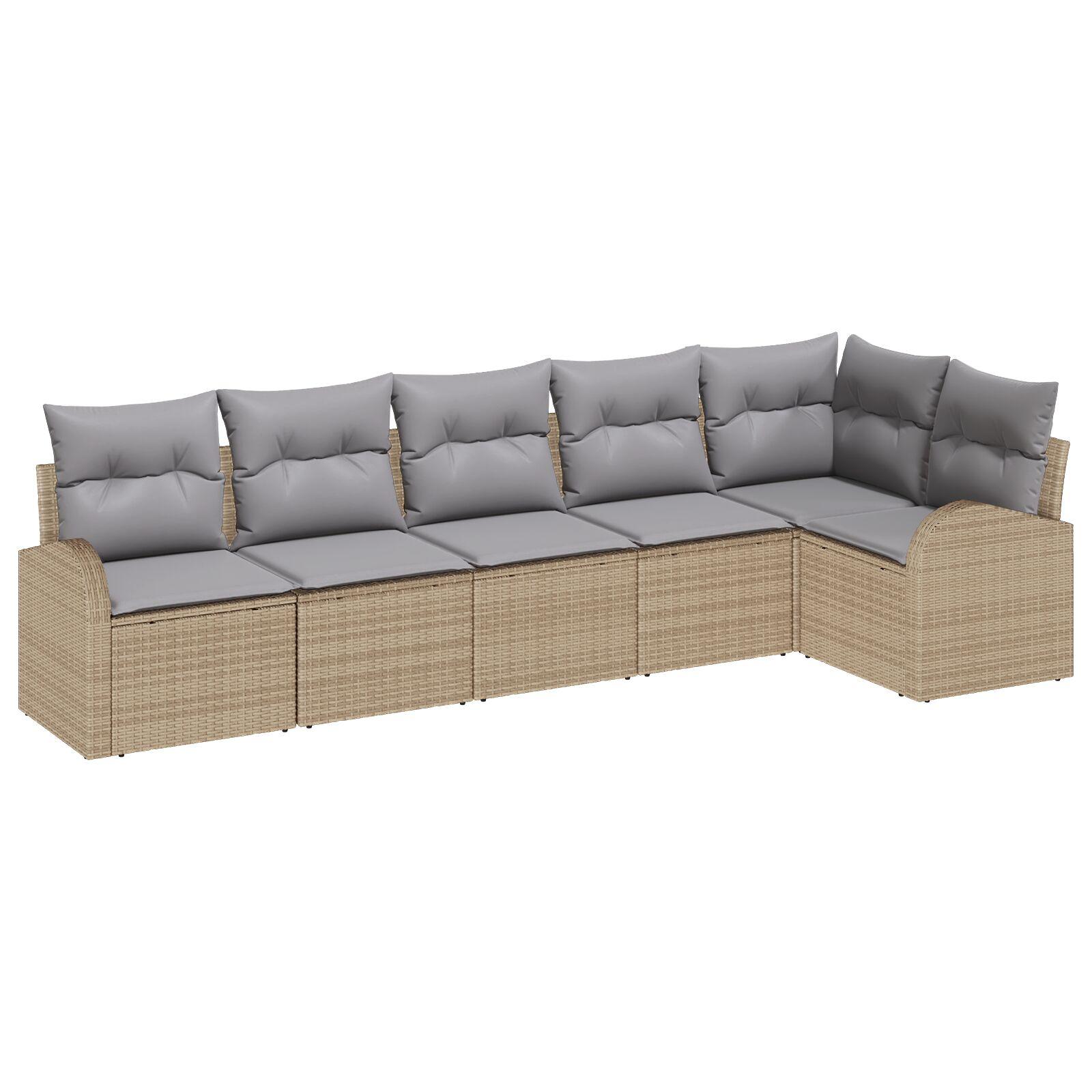 Havesofa Sæt med pude 6 stk beige og lysegrå Poly rattan