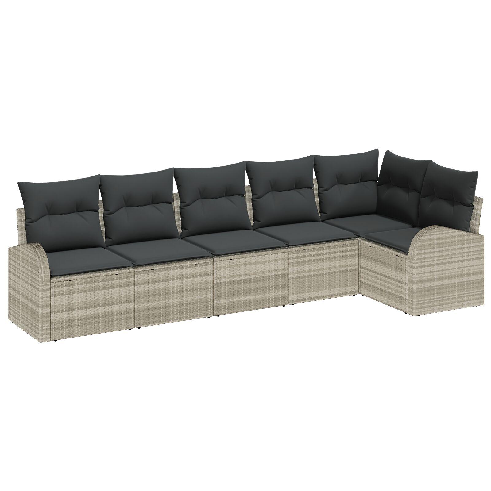 Havesofa sæt med puder og opbevaring, 6 dele - lysegrå polyrattan