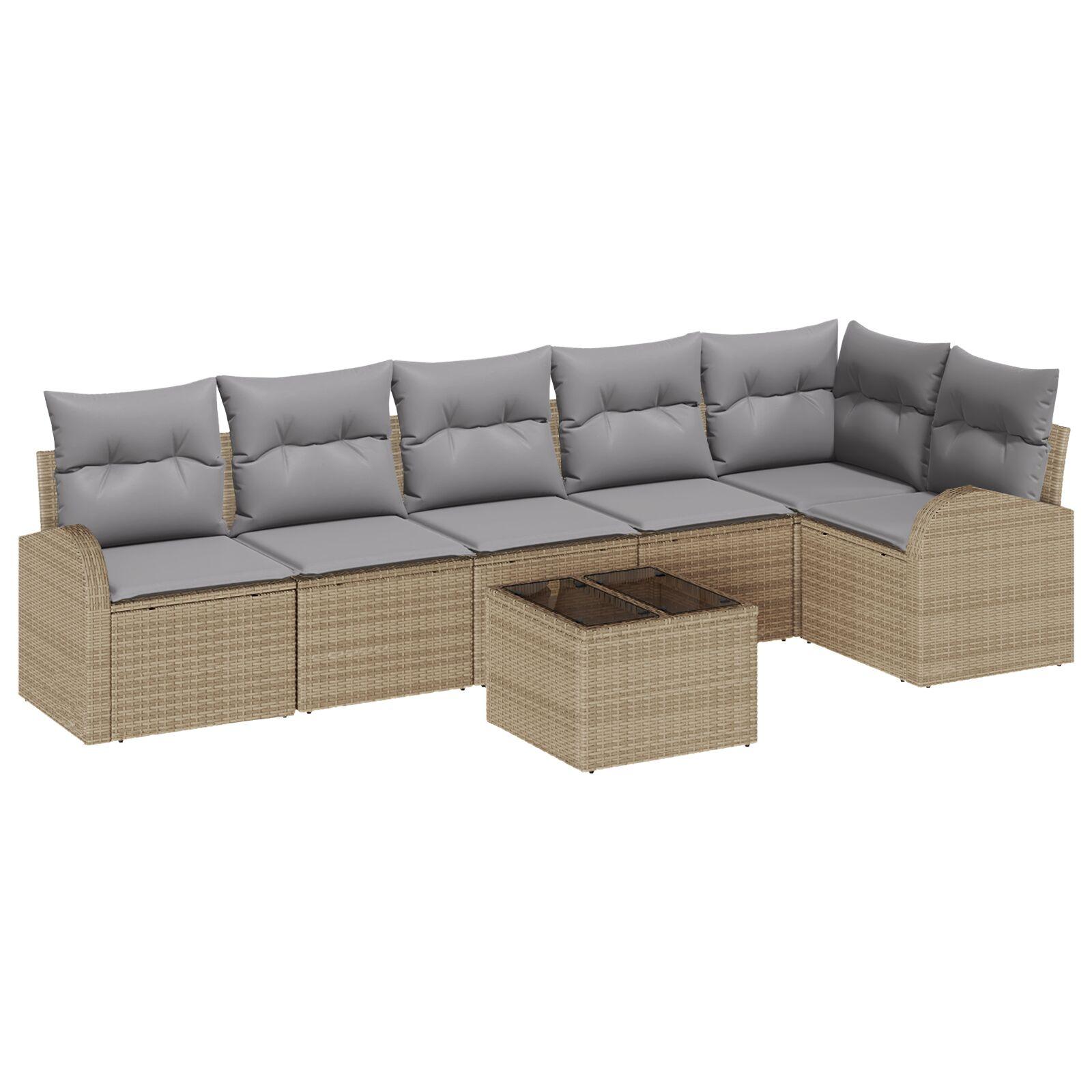 7-delers Have Sofa Sæt Med Puder Sort Poly Rattan 2-personers Have Sofa Med Opbevaring & Puder Beige Poly Rattan