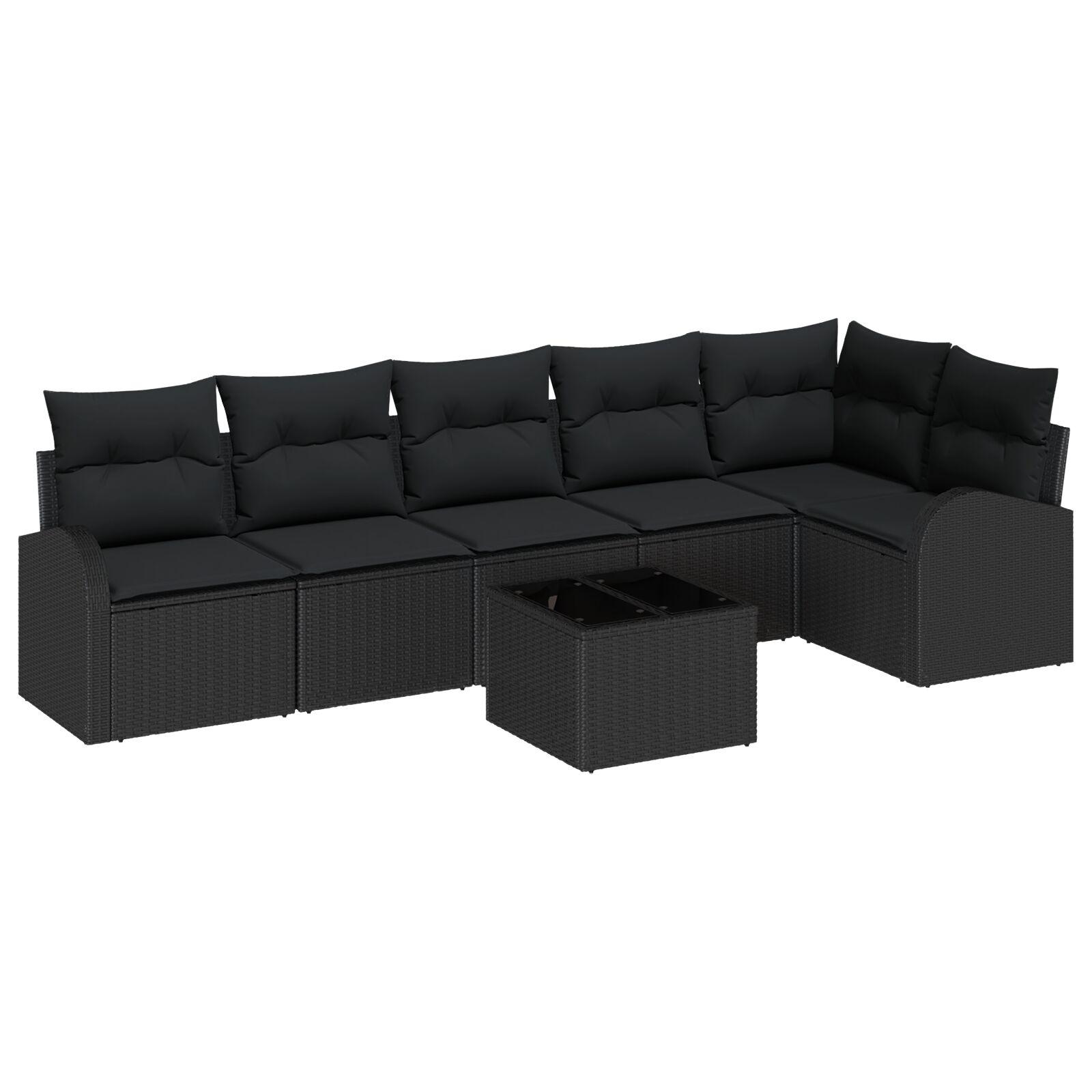 Havesofa sæt med opbevaring - 7 dele i sort polyrattan