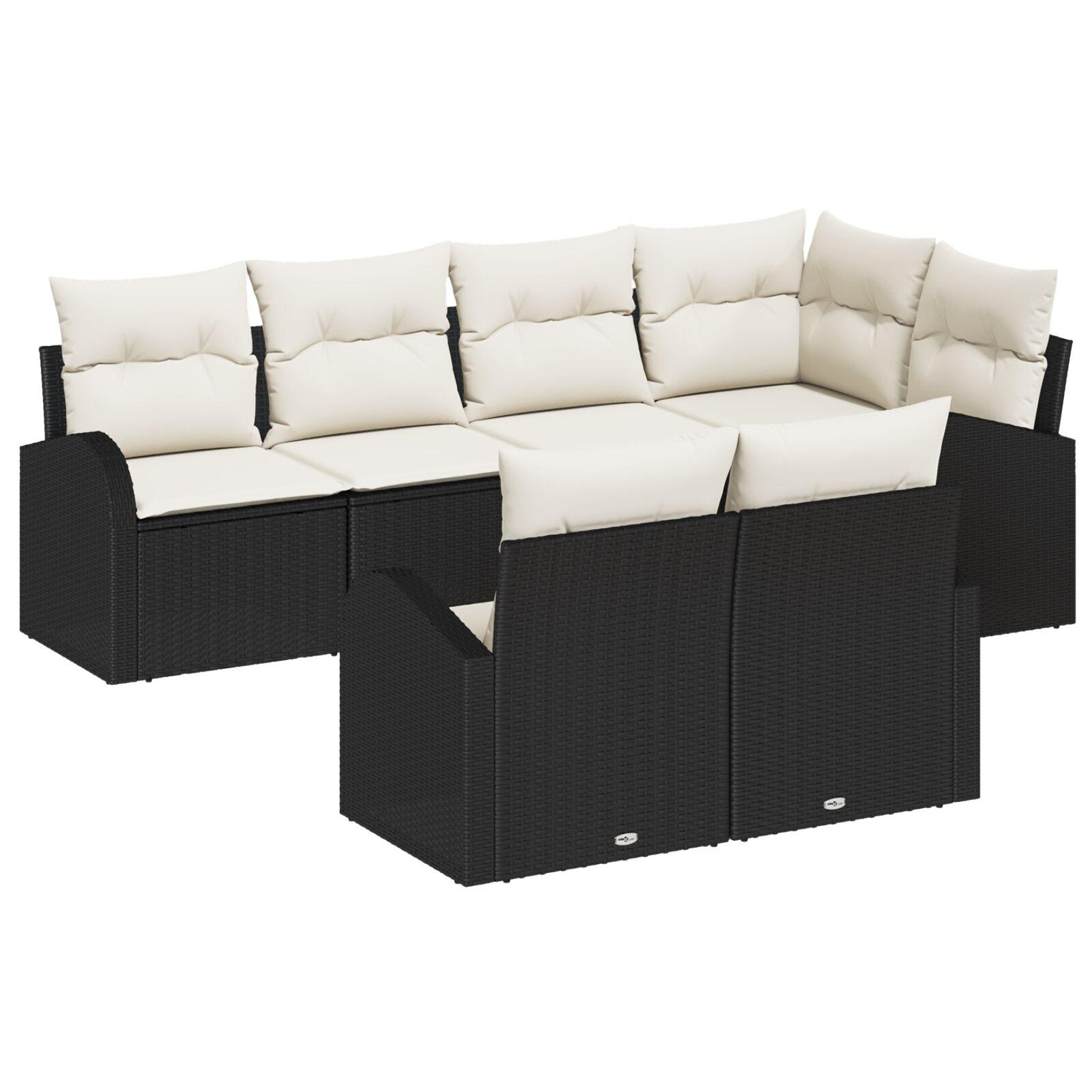 Havesofa Sæt Med Pude 7 Dele Polyrattan - Sort og hvid