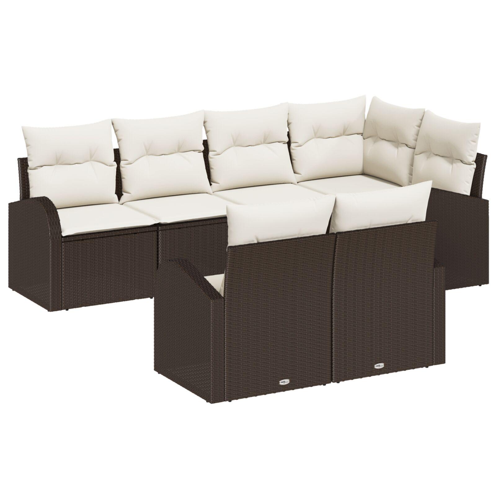 Havesofa Sæt Med Pude 7 Dele Polyrattan - Brun og hvid