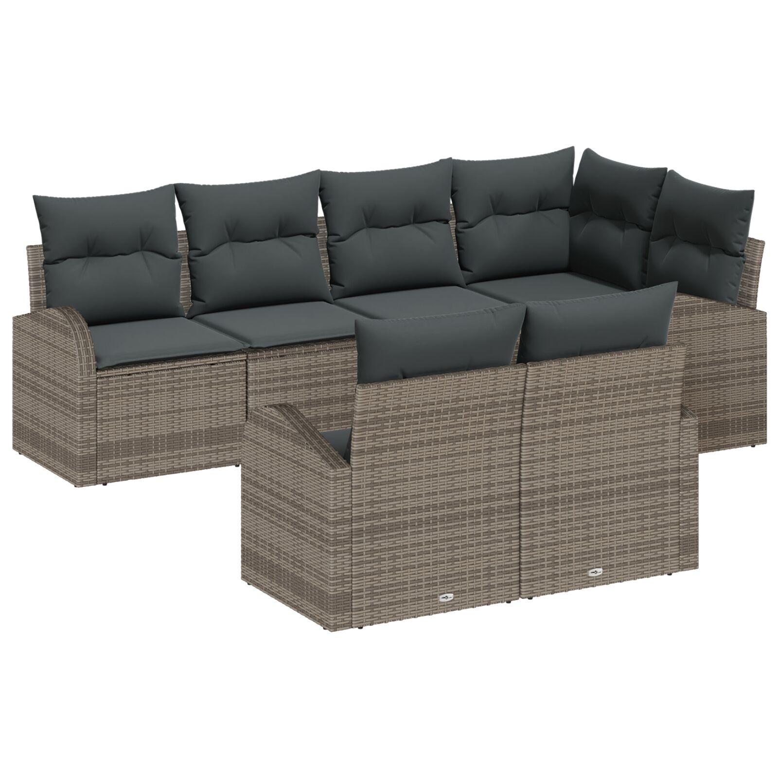 Havesofa Sæt Med Pude 7 Dele Polyrattan - Grå