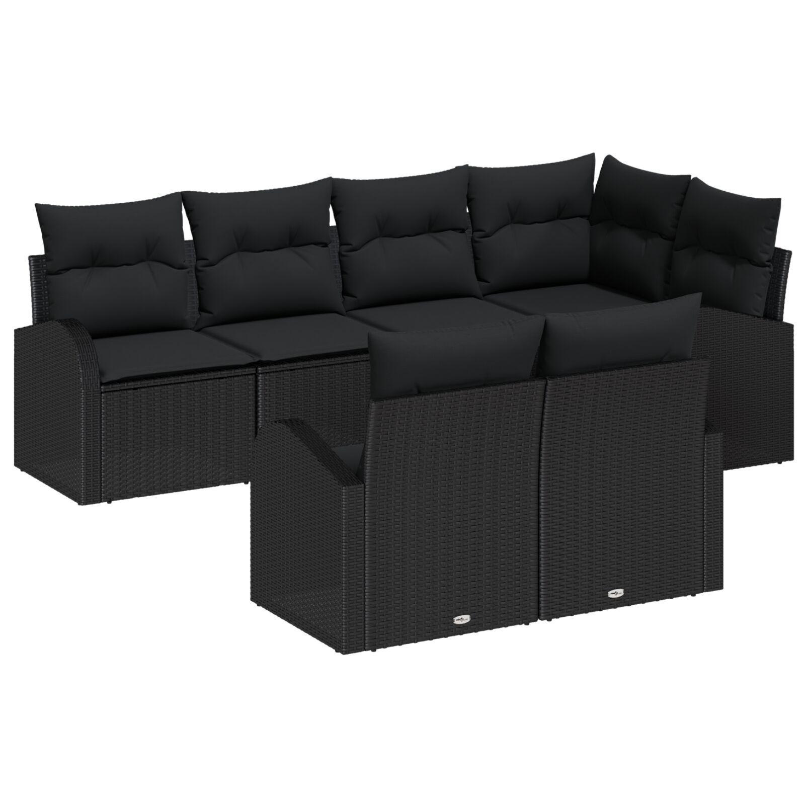 Havesofa-sæt i sort polyrattan med puder og opbevaring - 7 dele, modulært