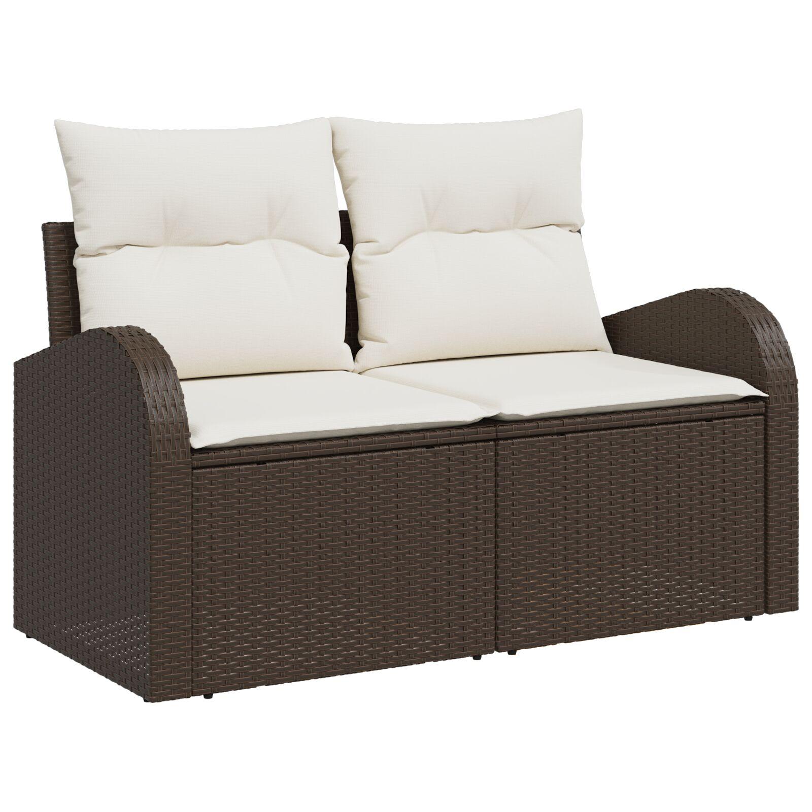 Sofa Sæt Med Pude Med Opbevaring 6 Dele Polyrattan - Brun og hvid
