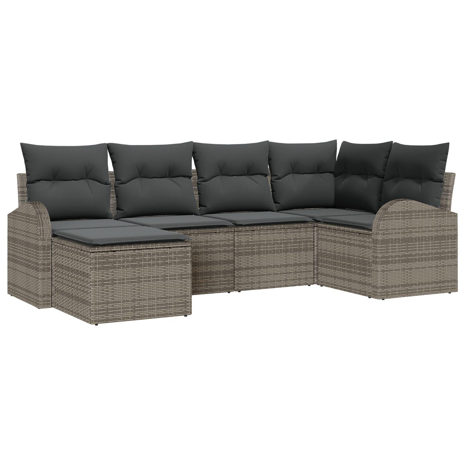 Sofa Sæt Med Pude Med Opbevaring 6 Dele Polyrattan - Grå