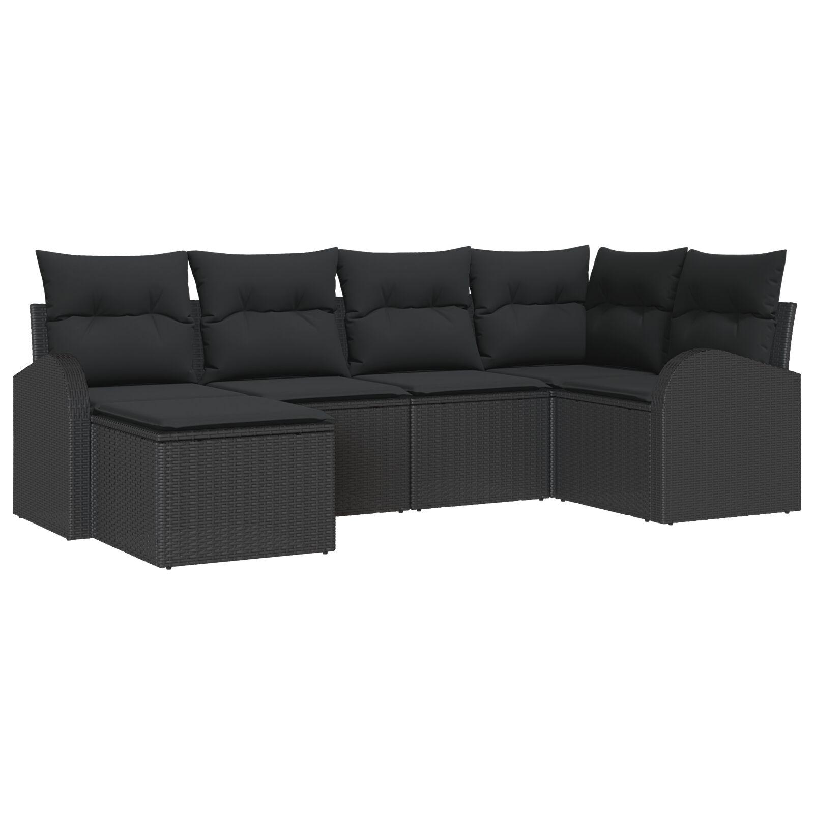 Sofa Sæt Med Pude Med Opbevaring 6 Dele Polyrattan - Sort