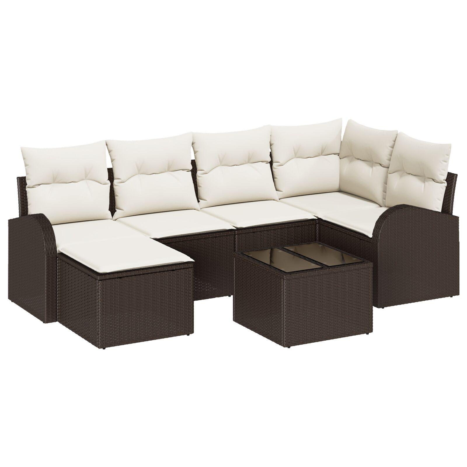 Havesofa Sæt med pude 7 stk Brun og hvid Poly rattan