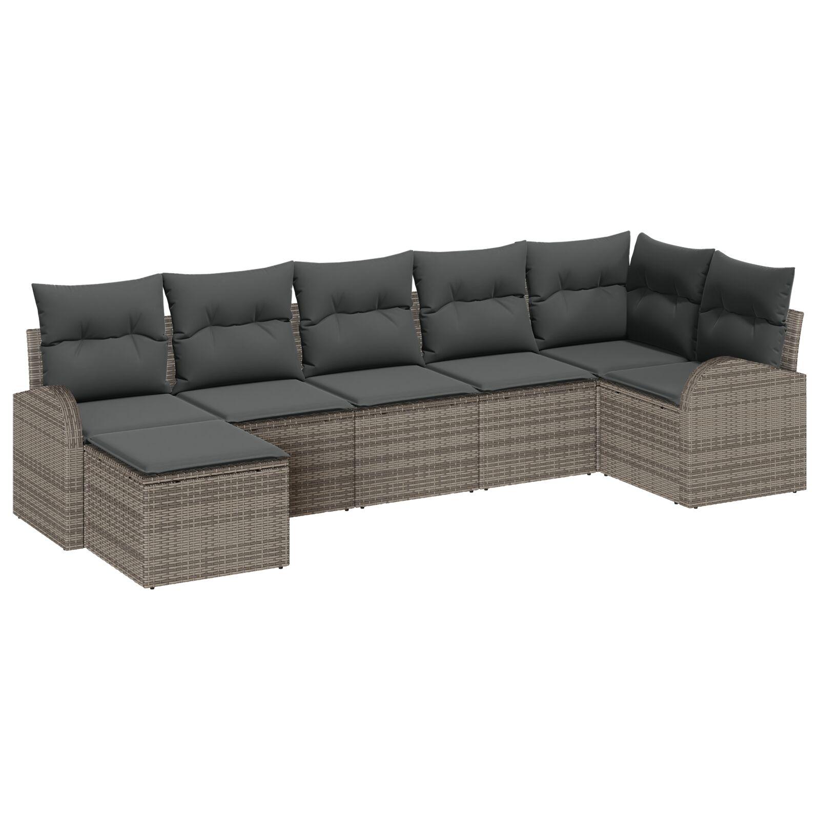 Sofasæt i grå polyrattan med puder og opbevaring - 7 dele, modulært