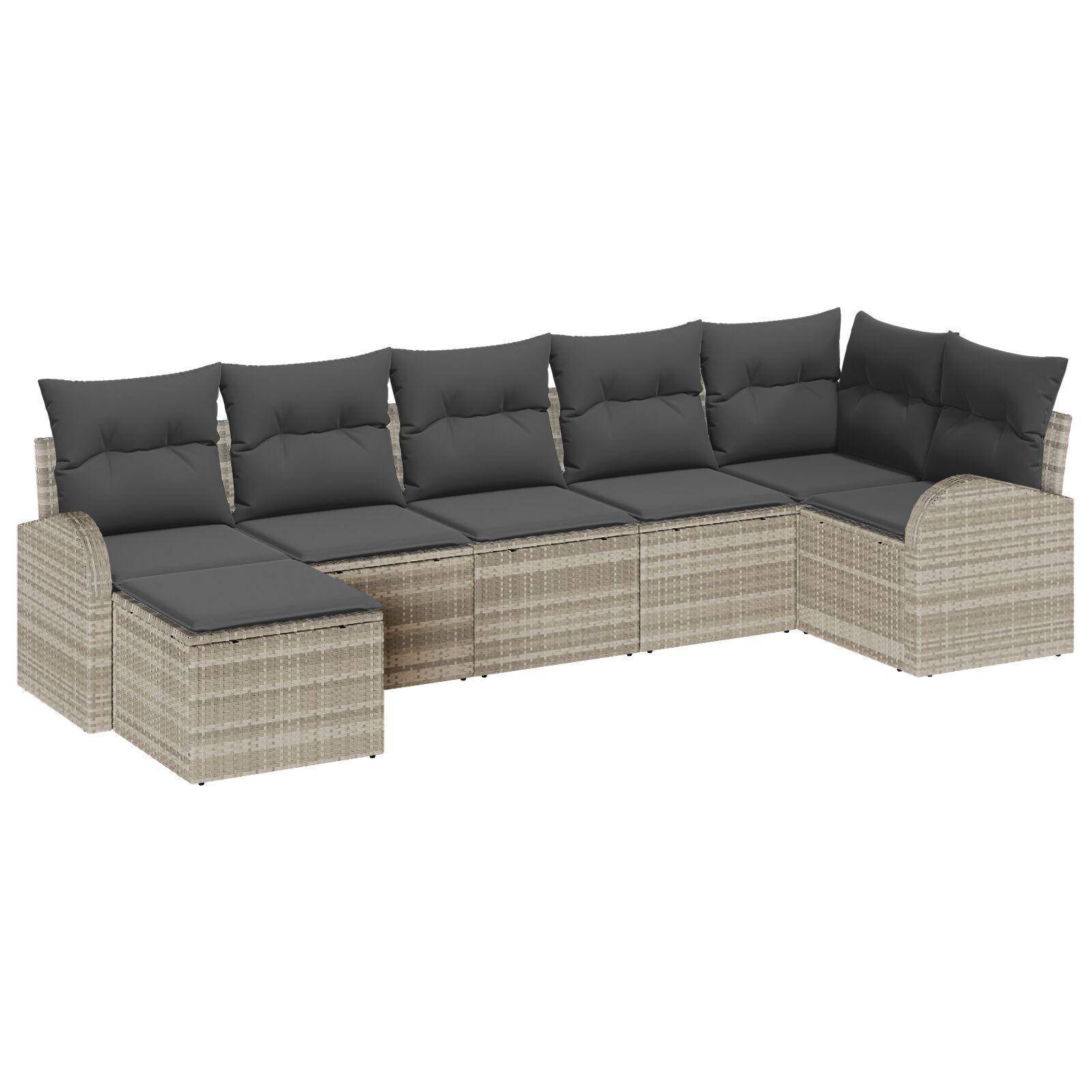 Sofa sæt med opbevaring - 7 dele i lysegrå polyrattan