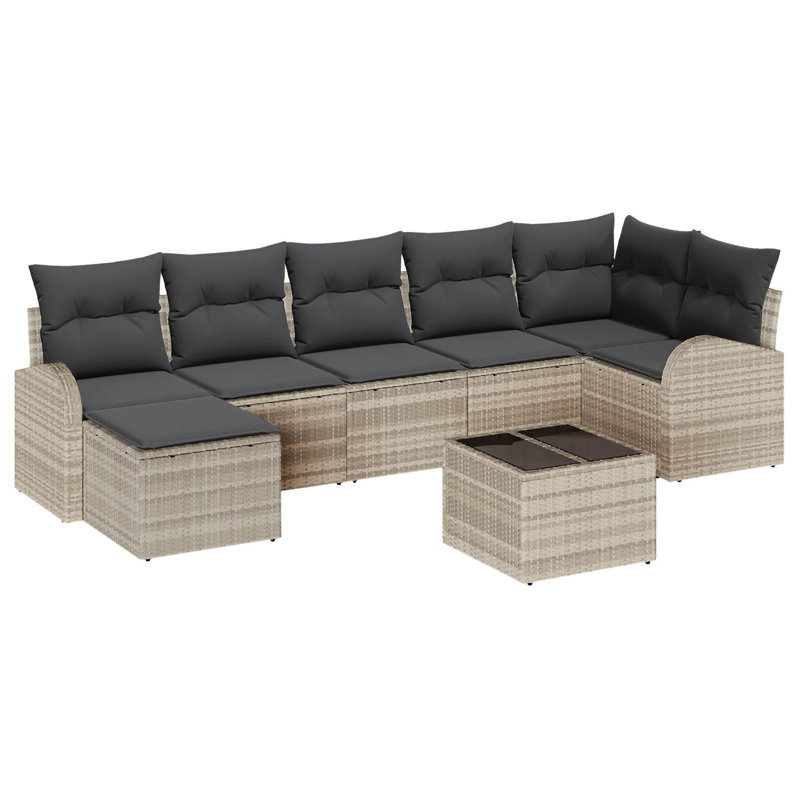 Havemøbelsæt i lysegrå polyrattan - modulær sofa med puder og opbevaring, 8 dele
