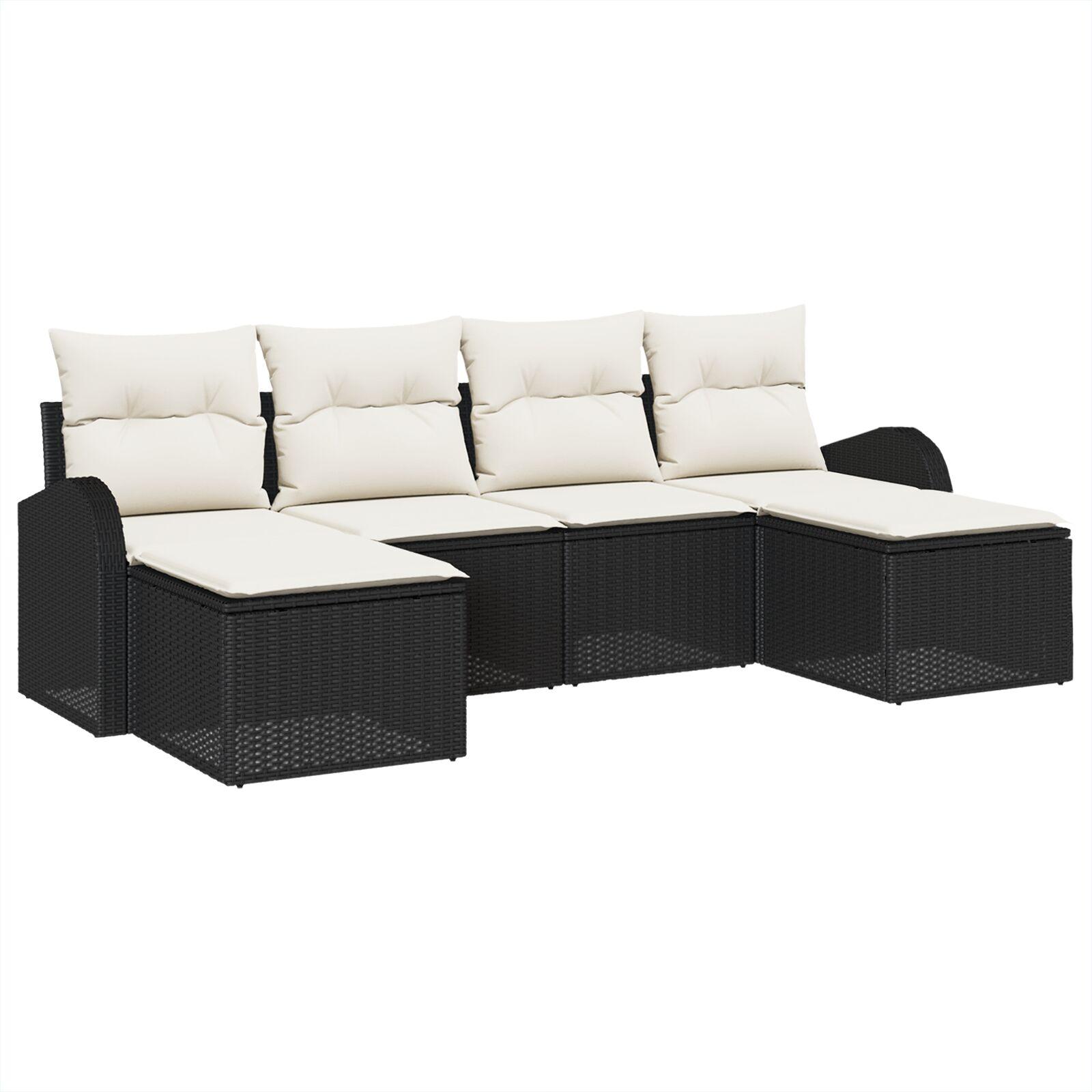 Havesofa Sæt med pude 6 stk Sort og hvid Poly rattan