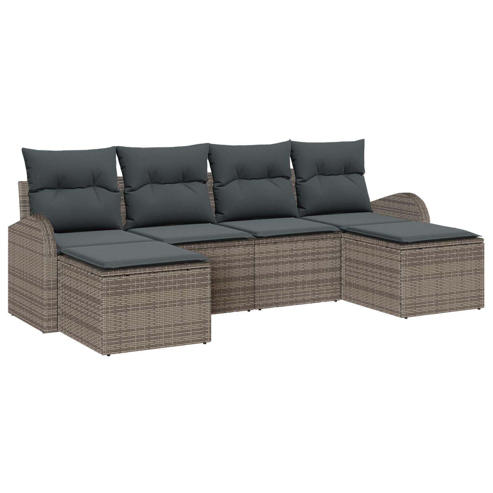Modulært havemøbelsæt med opbevaring - 6-pers. sofa i grå polyrattan med puder