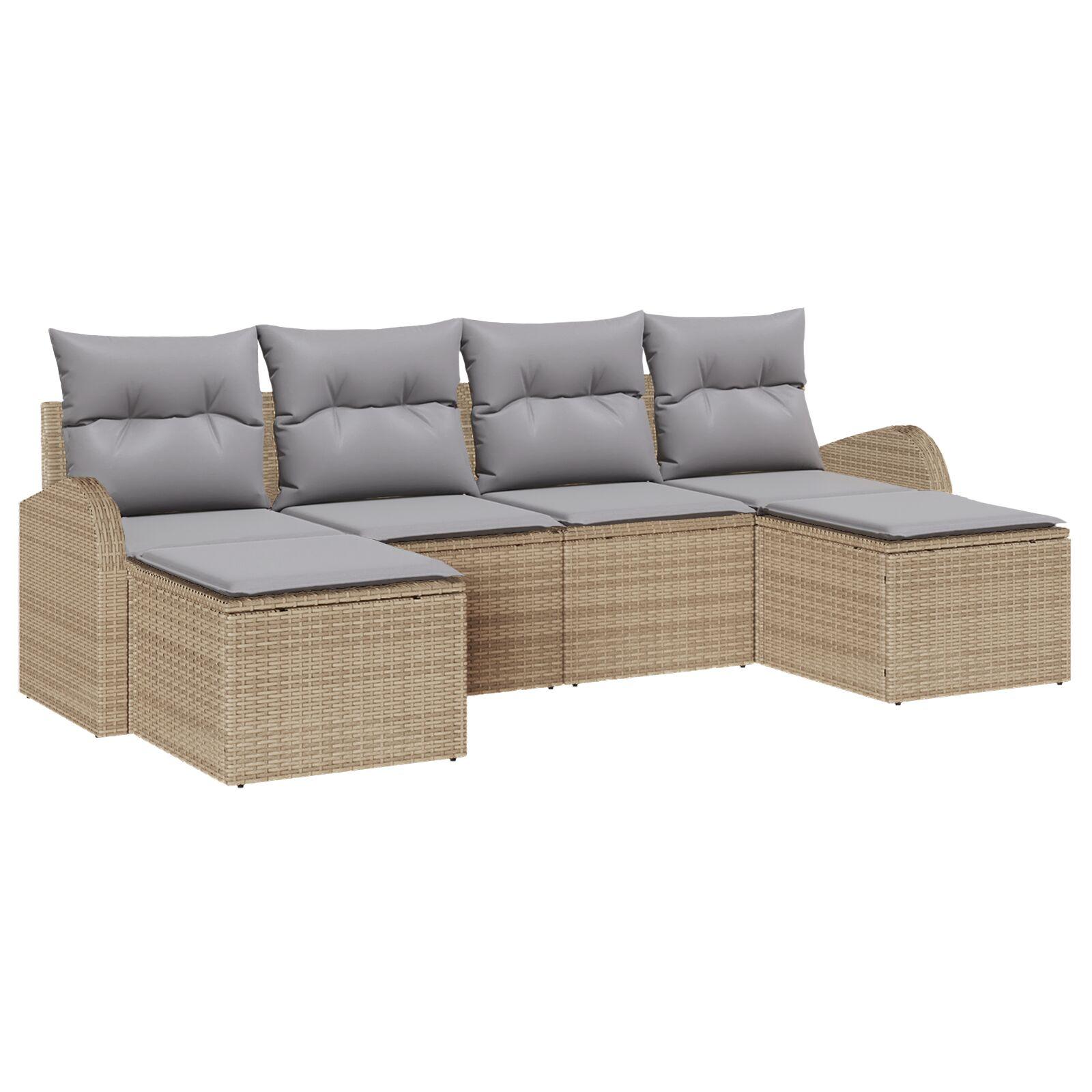 Havesofa Sæt med pude 6 stk beige og lysegrå Poly rattan