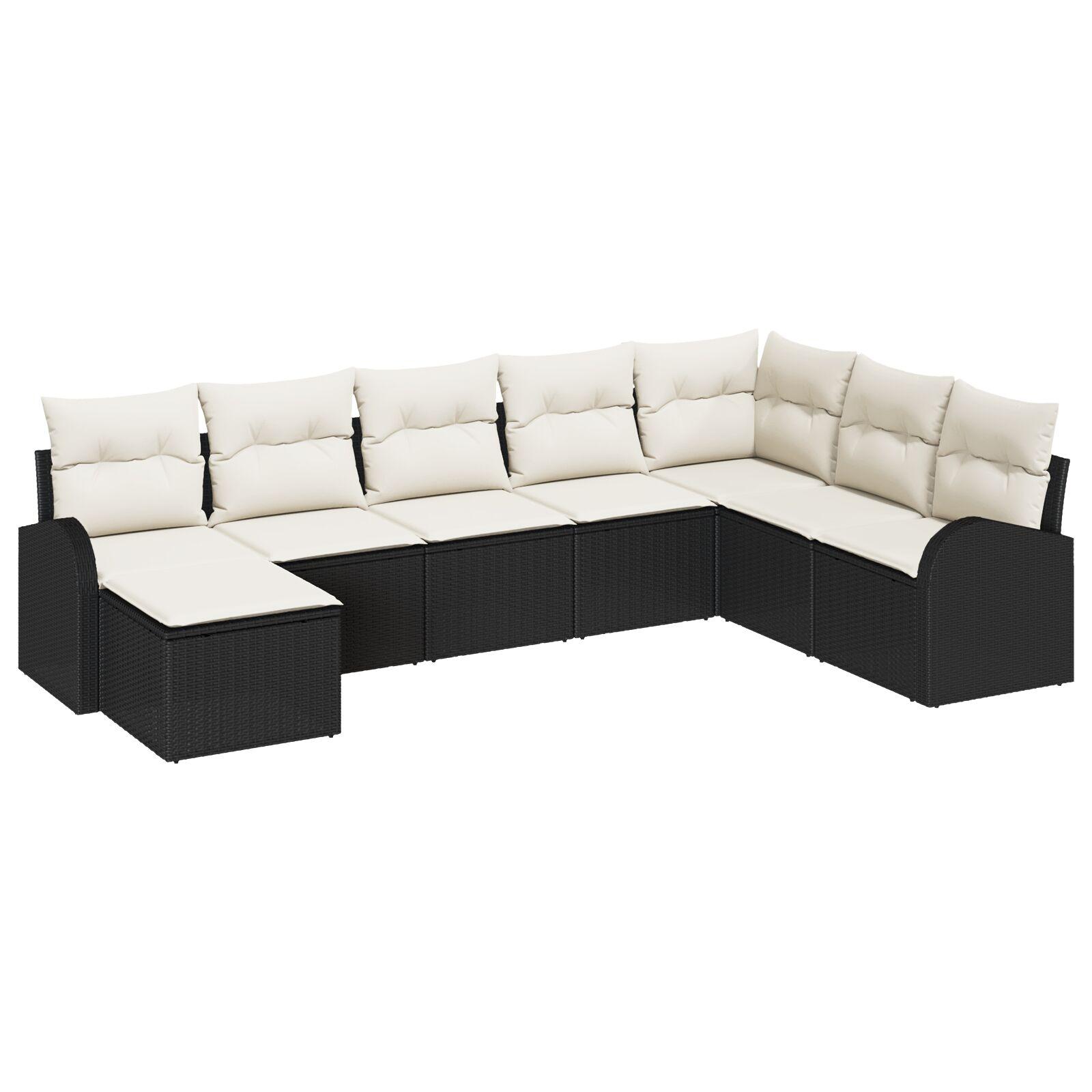 Havesofa Sæt med pude 8 stk Sort og hvid Poly rattan