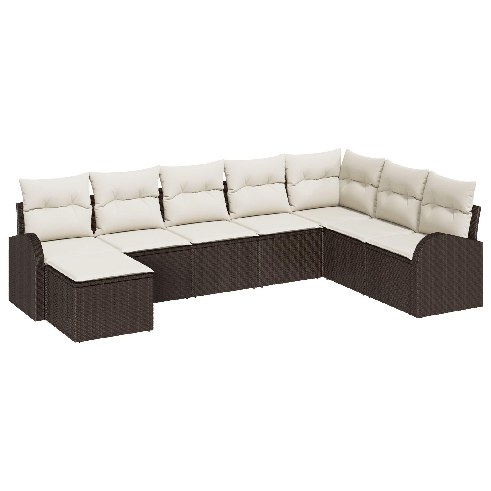 Havesofa Sæt med pude 8 stk Brun og hvid Poly rattan