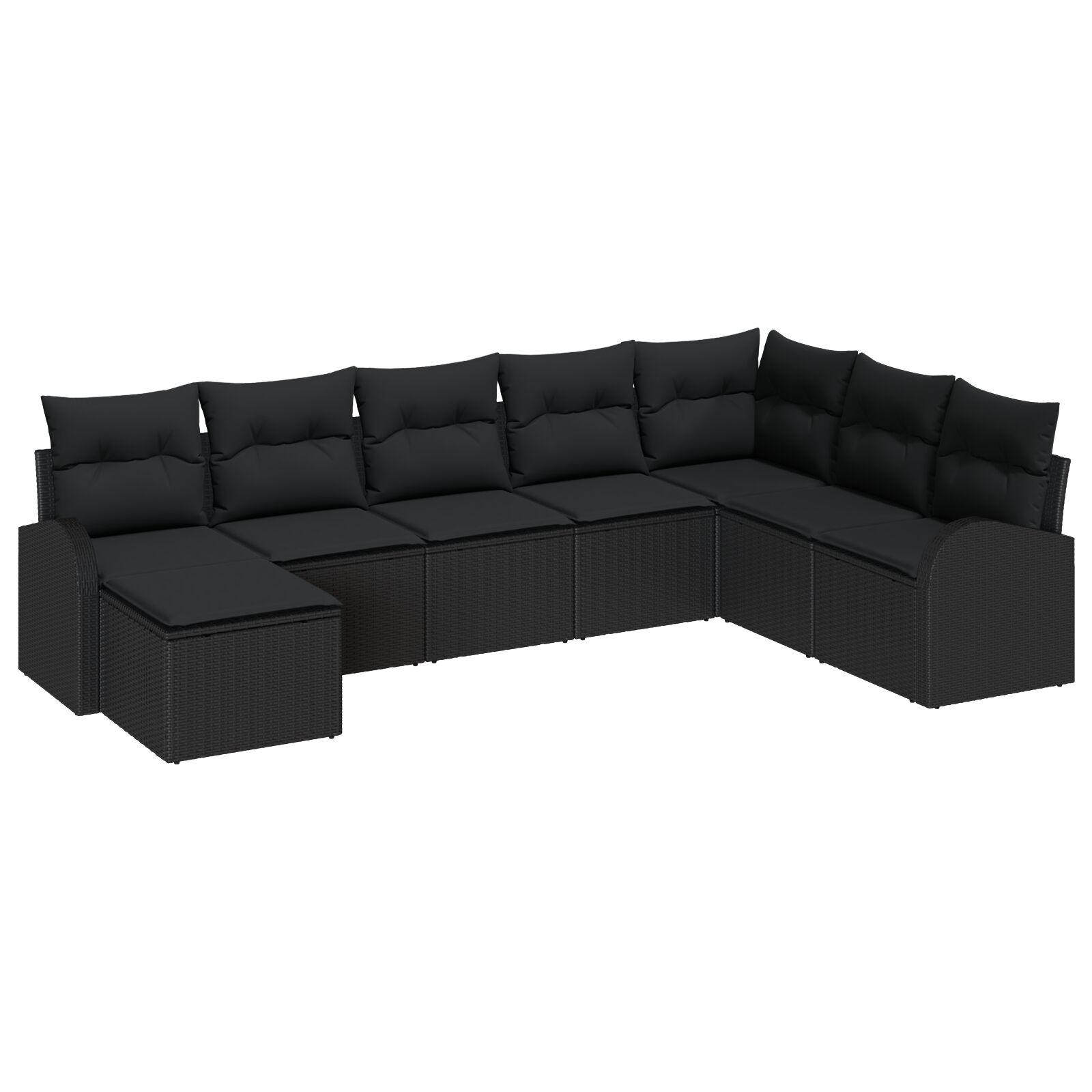 Sofa sæt i sort polyrattan - modulært loungesæt med puder og opbevaring, 8 dele