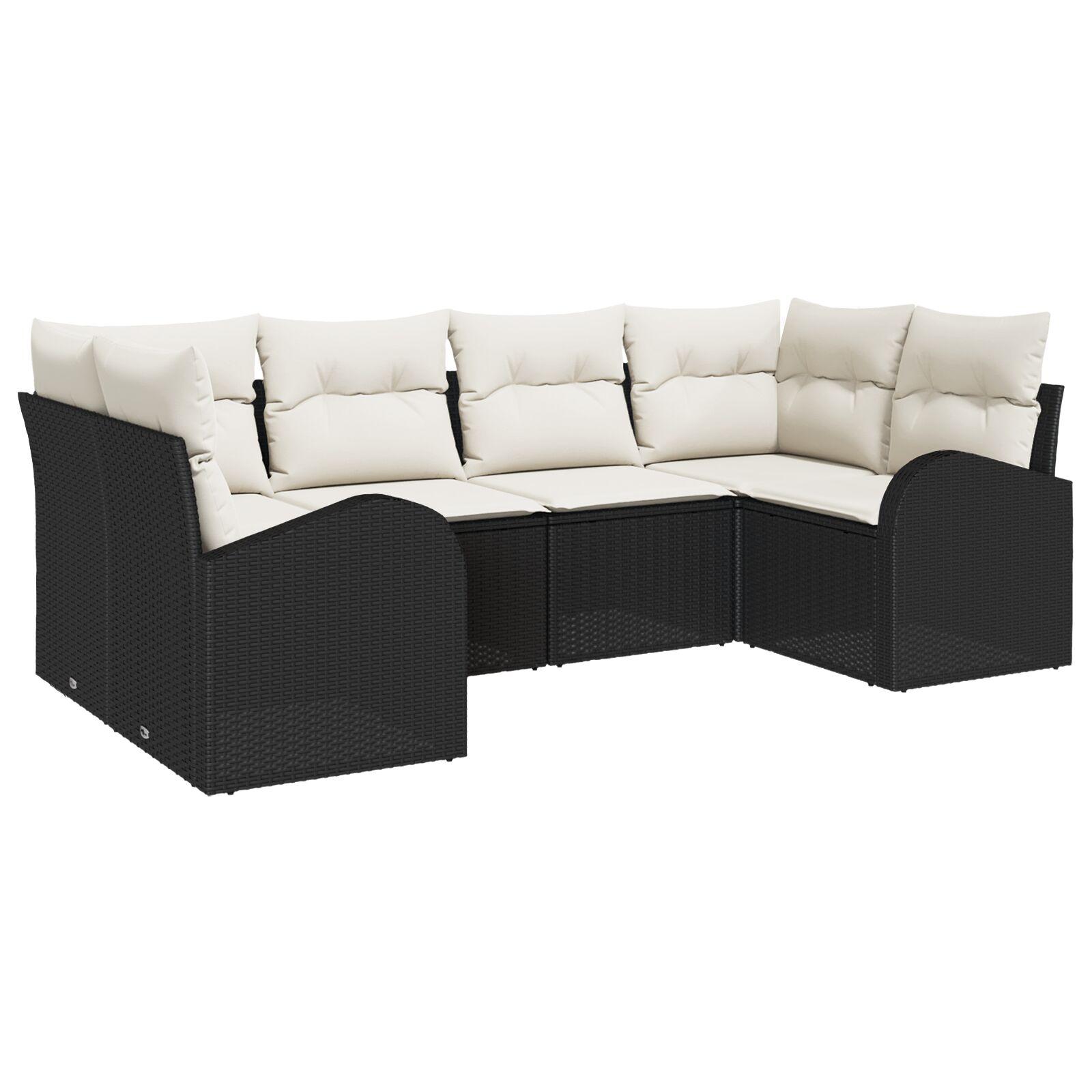 Havesofa Sæt med pude med opbevaring 6 stk Sort Poly rattan