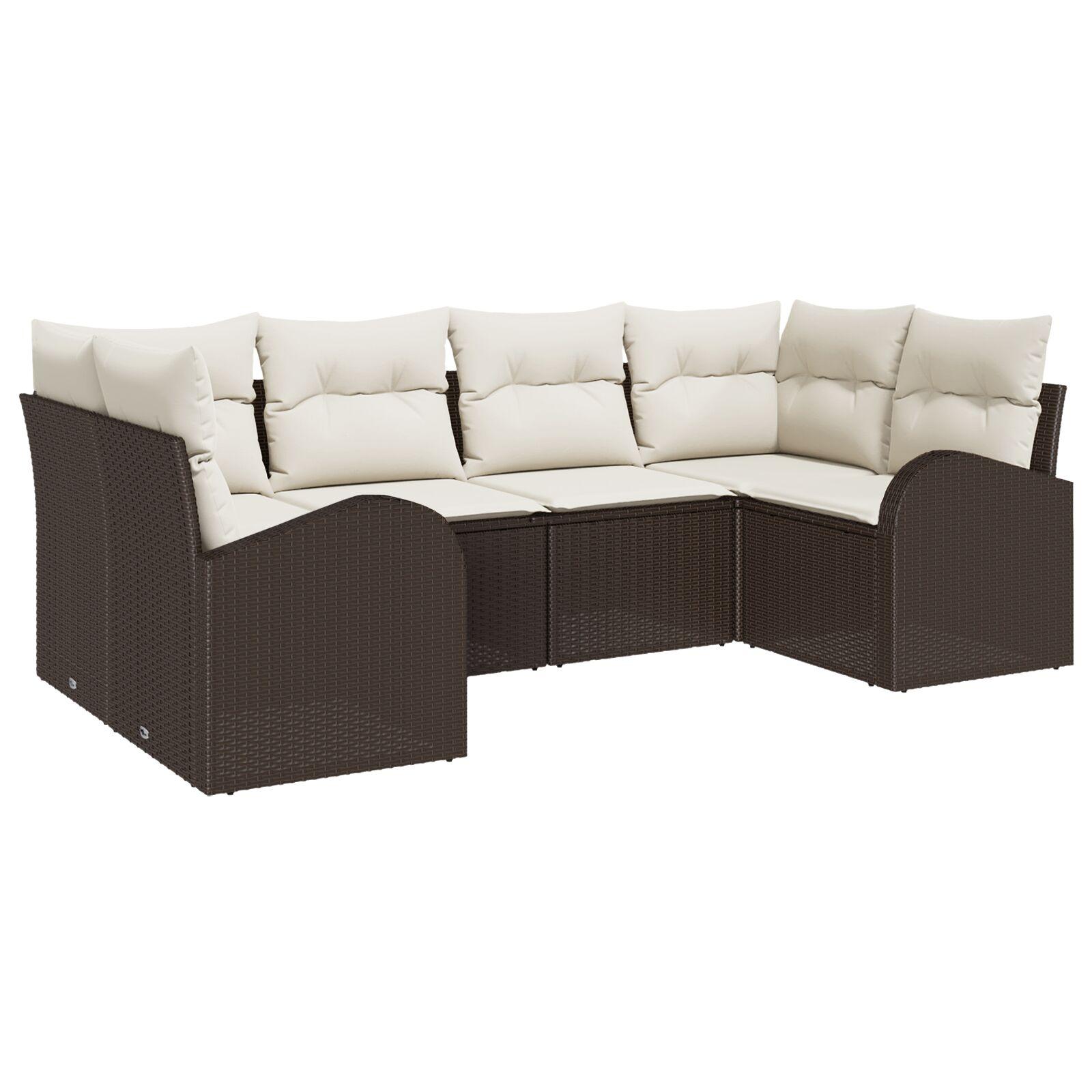 Havesofa Sæt med pude med opbevaring 6 stk Brun Poly rattan